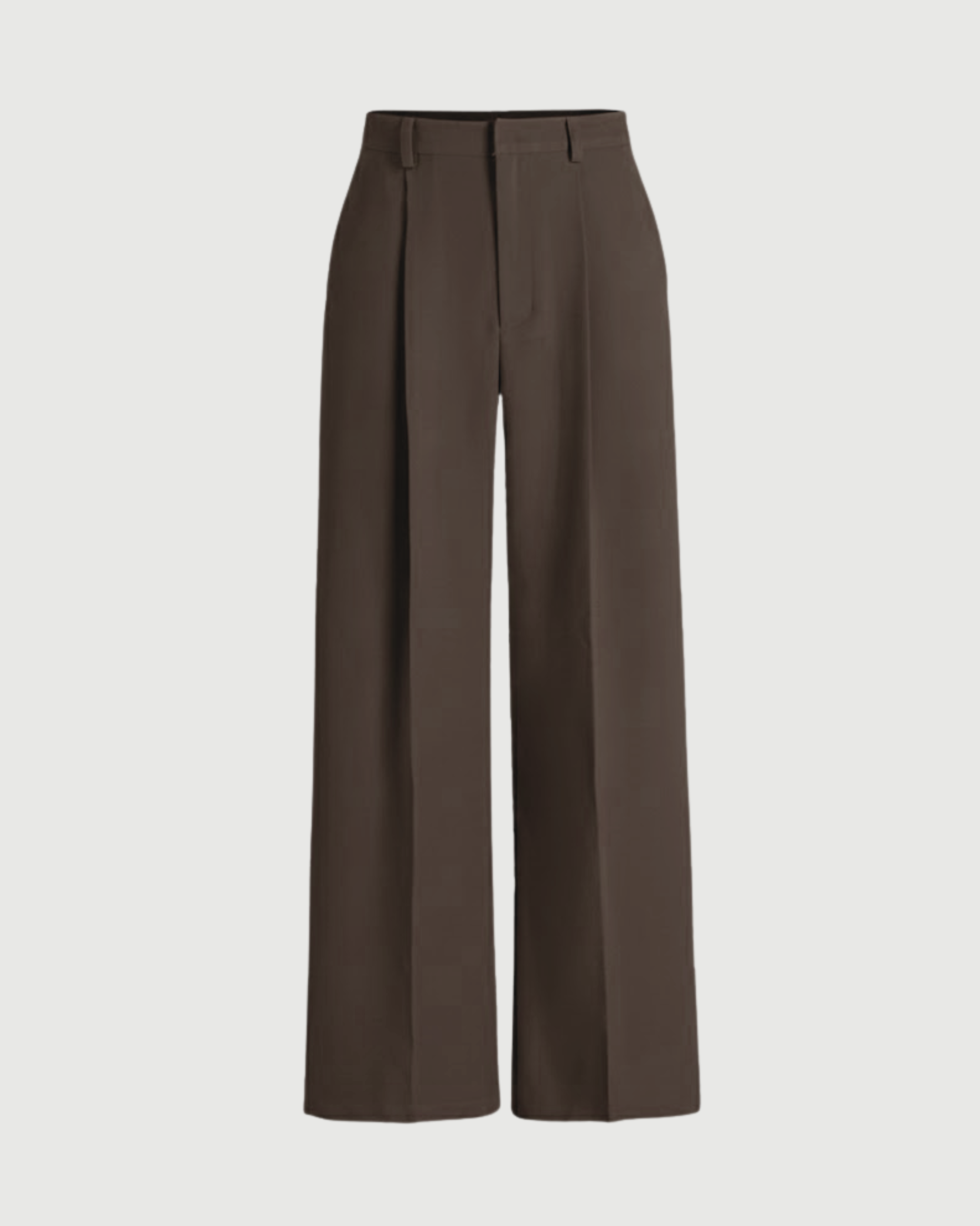 Classic Pleated Straight Leg Trousers-Coffee