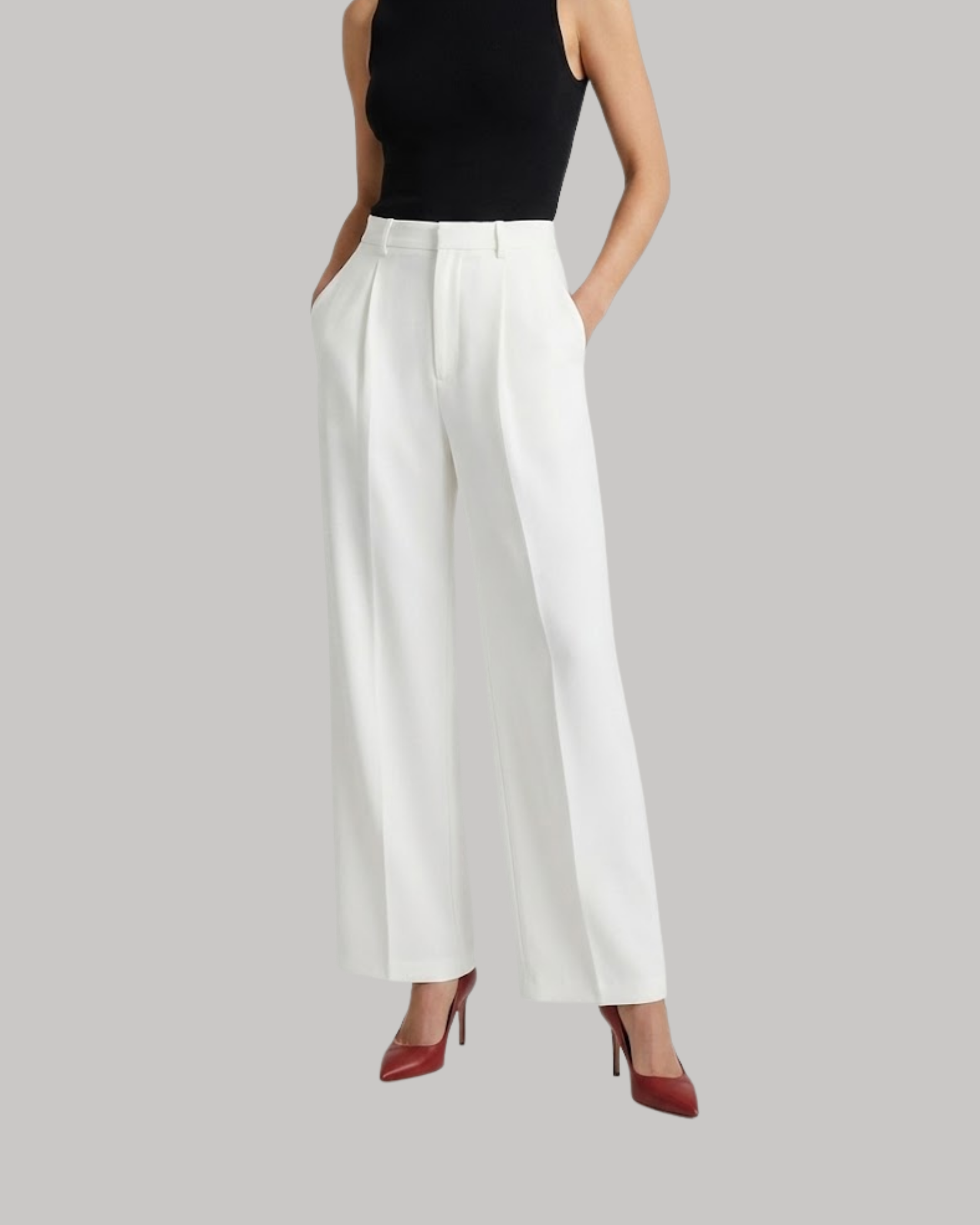 Classic Pleated Straight Leg Trousers- White