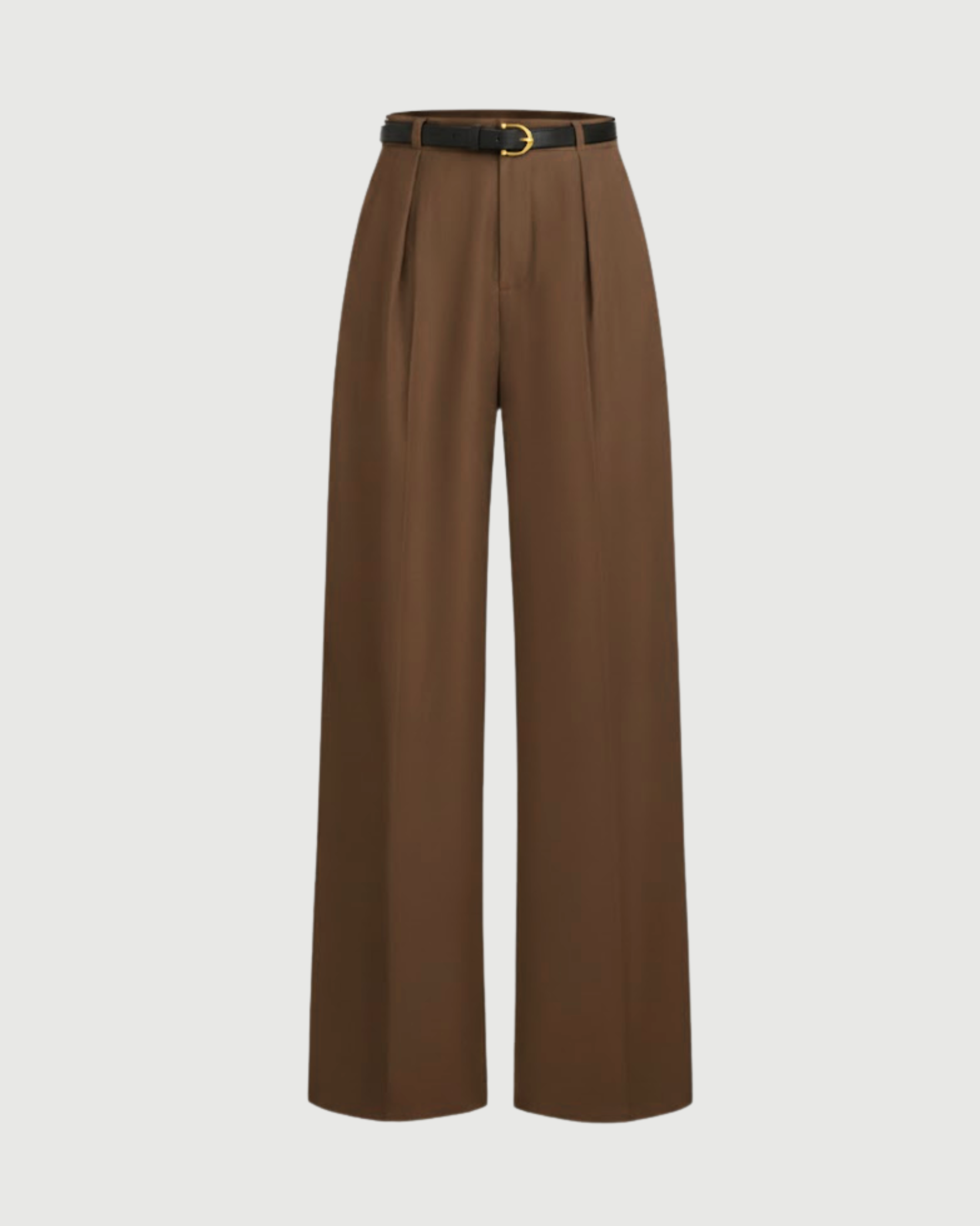 Tailored Wide-Leg Belted Trousers-Brown