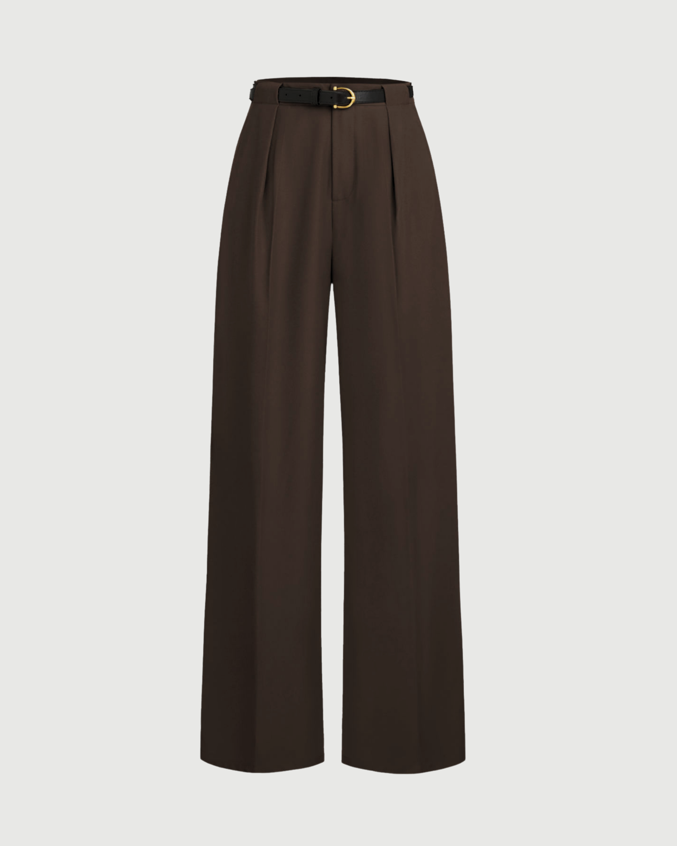 Tailored Wide-Leg Belted Trousers-Coffee