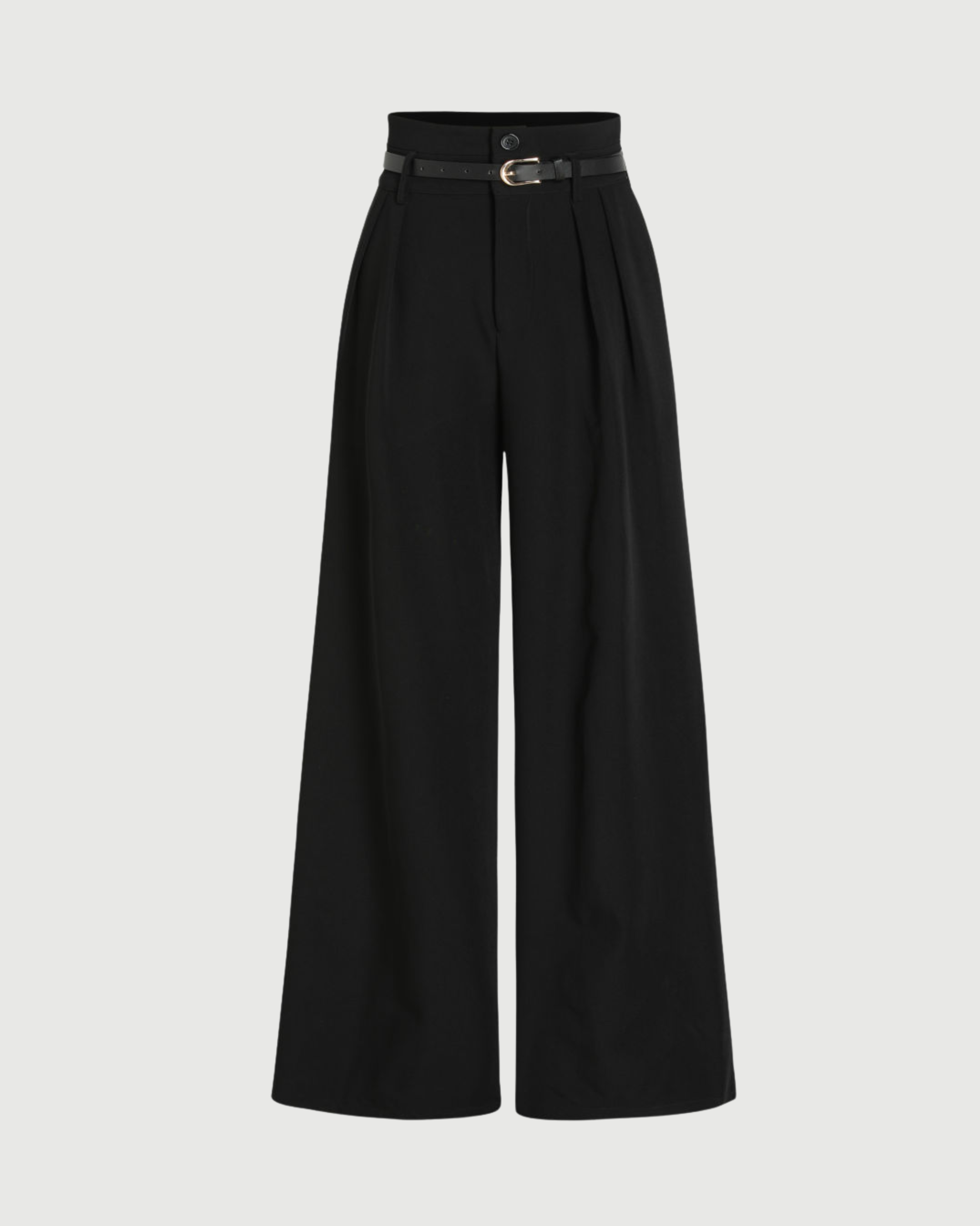 Flowy Belted Wide Leg Pants- Black