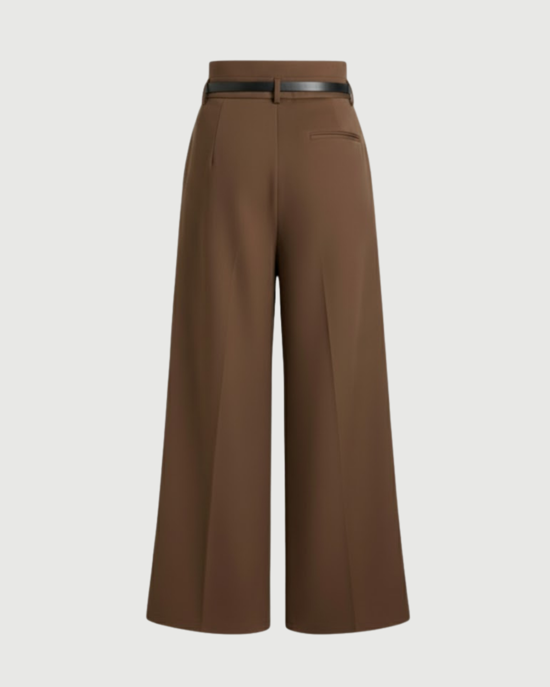 Flowy Belted Wide Leg Pants-Brown