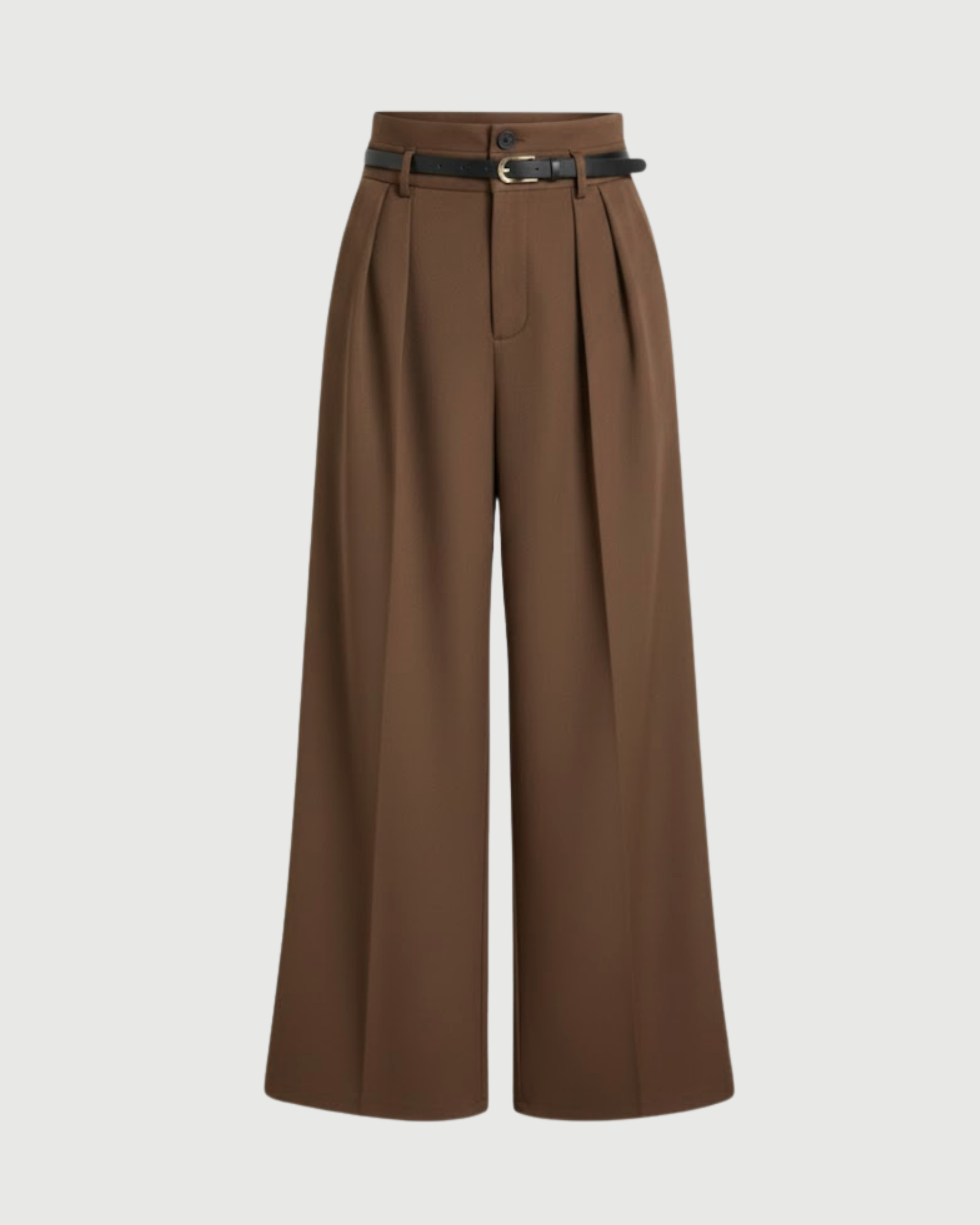 Flowy Belted Wide Leg Pants-Brown