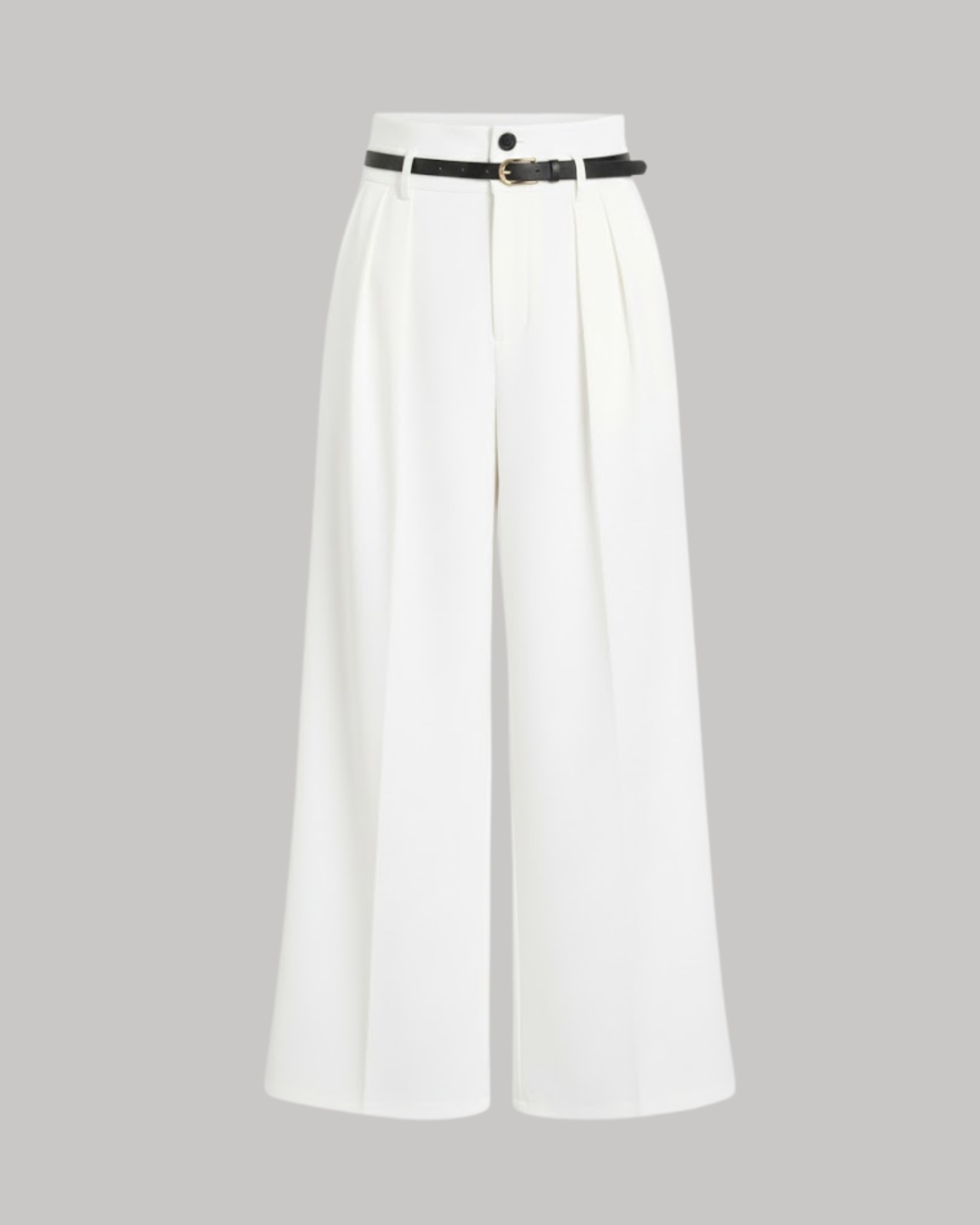 Flowy Belted Wide Leg Pants- White