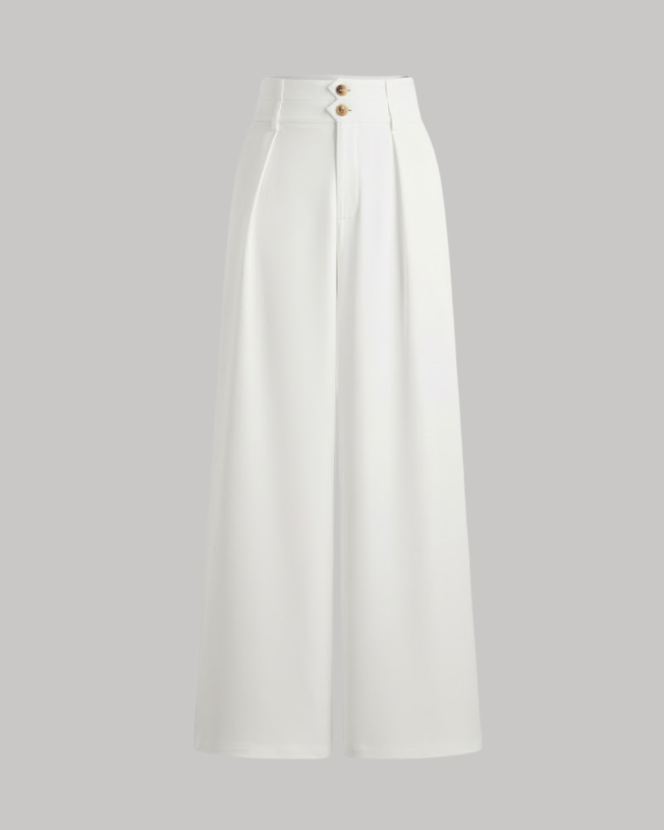 Button Detail Wide Leg Trousers- White