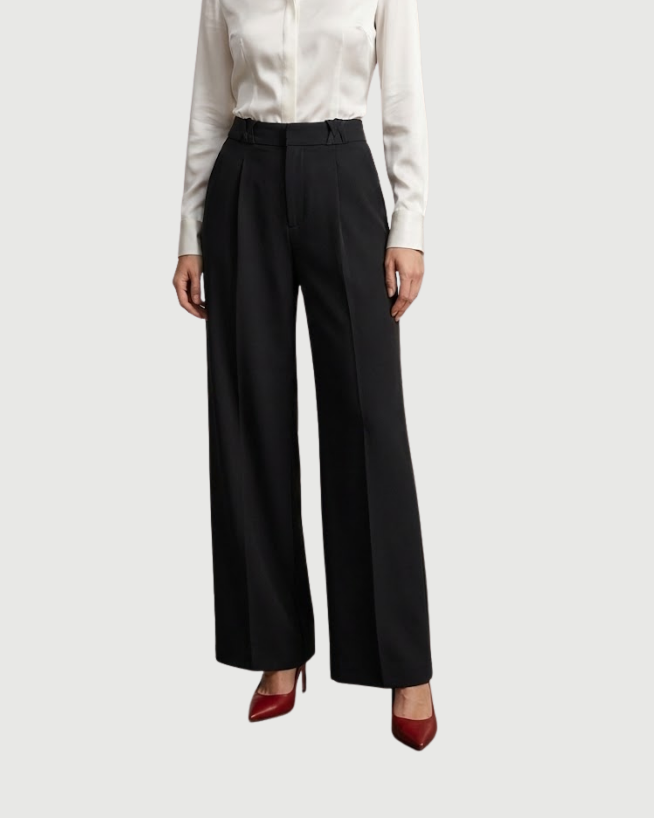 Sleek Pleated Straight Leg Pants- Black