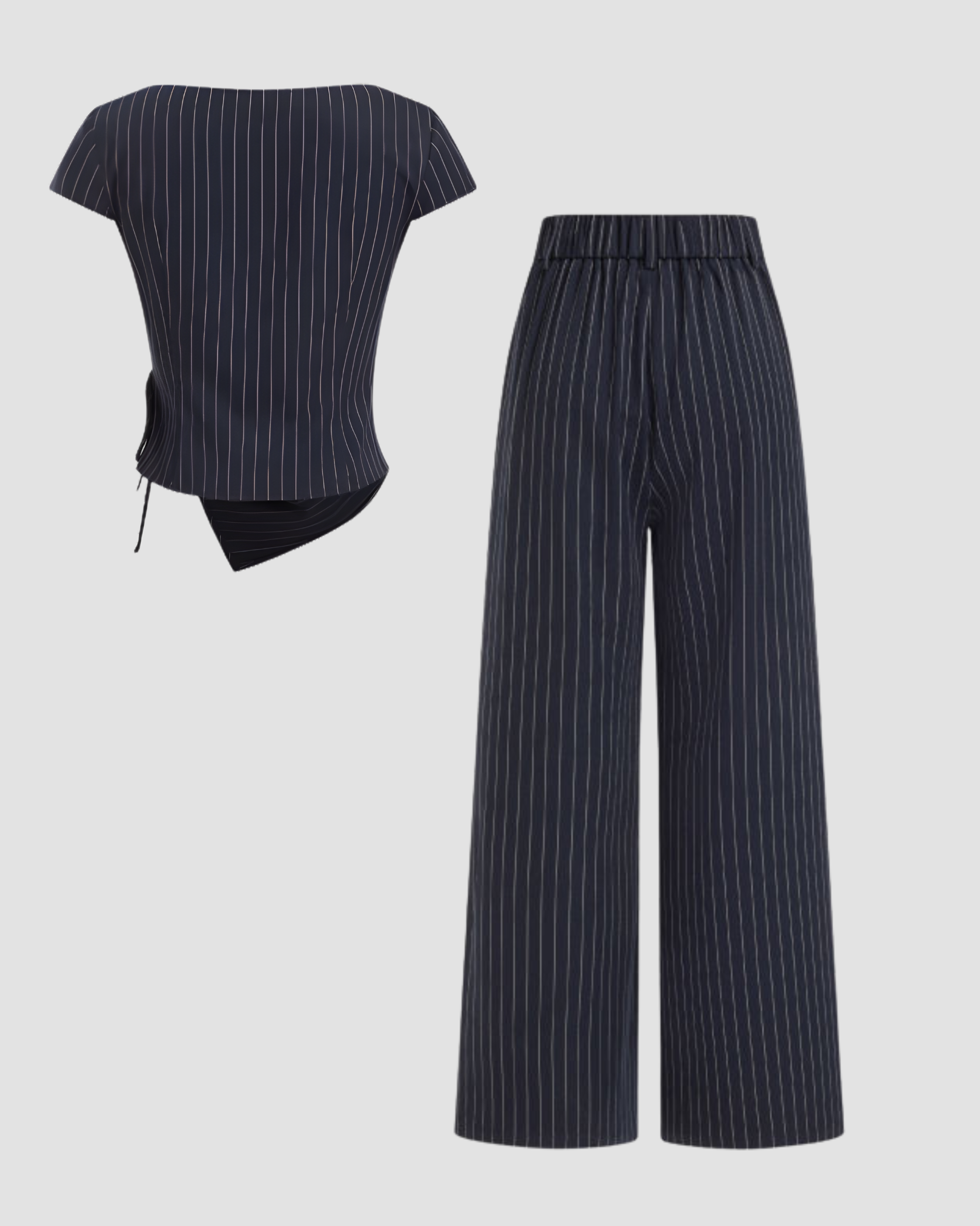 Striped Wrap-Knot Top & Straight Leg Trouser Set
