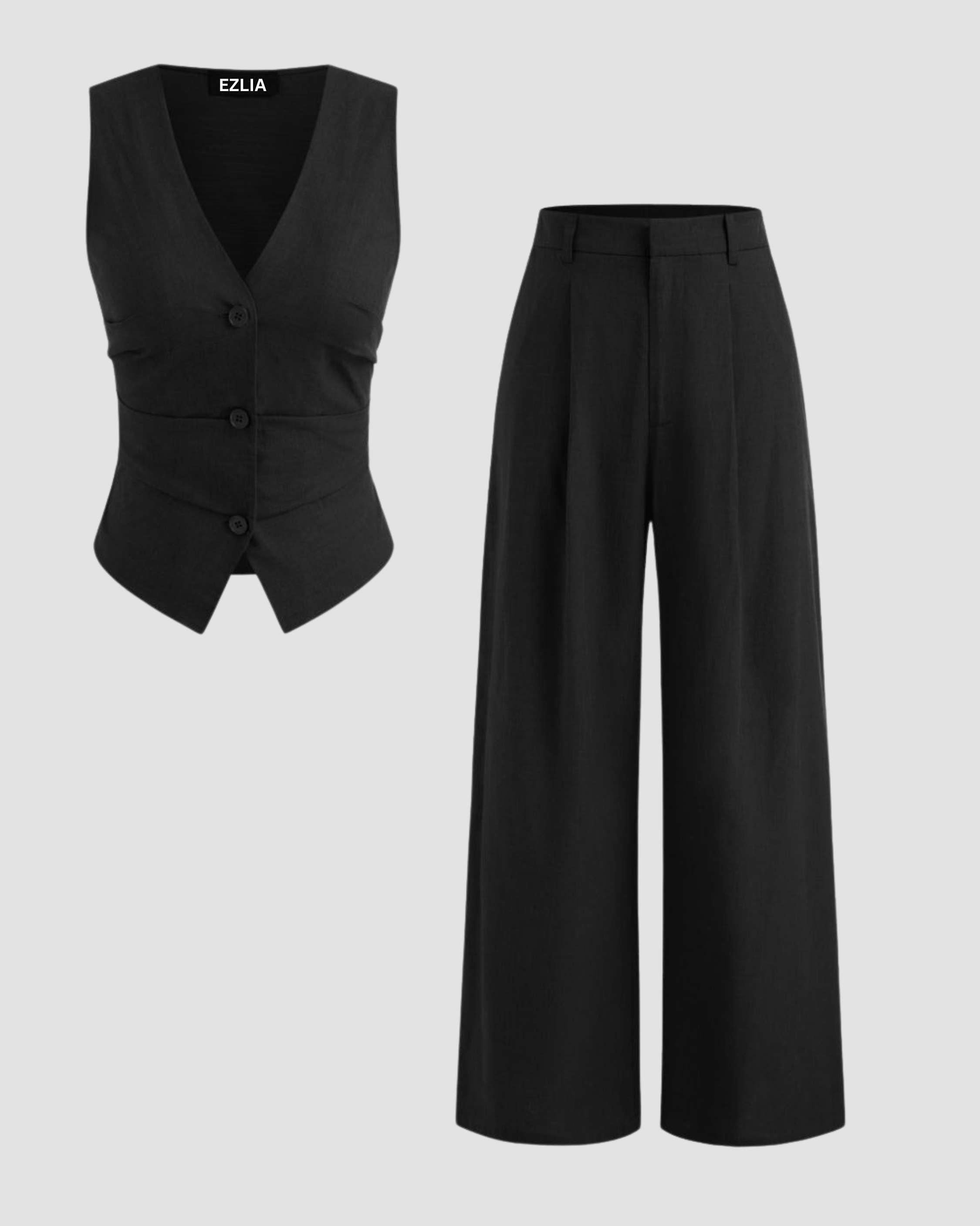 Cotton Blend Button Tank & Wide Leg Pocket Pants