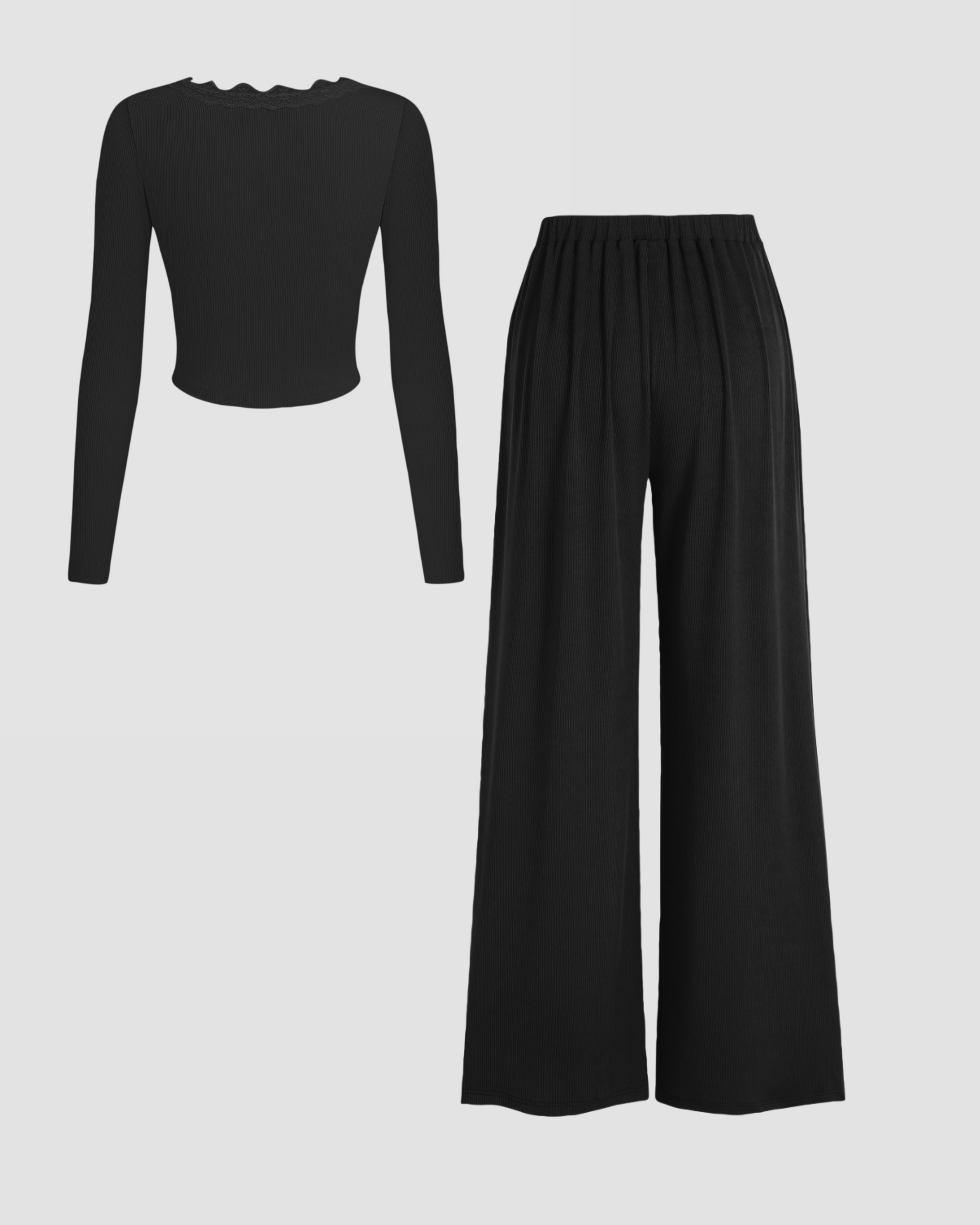 Lace Bowknot Crop Top & Petite Wide Leg Pants