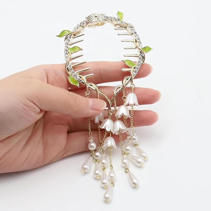 Tassel Hair Bun Clip Stylish Rhinestone Claw Hair Clips for Women Girls