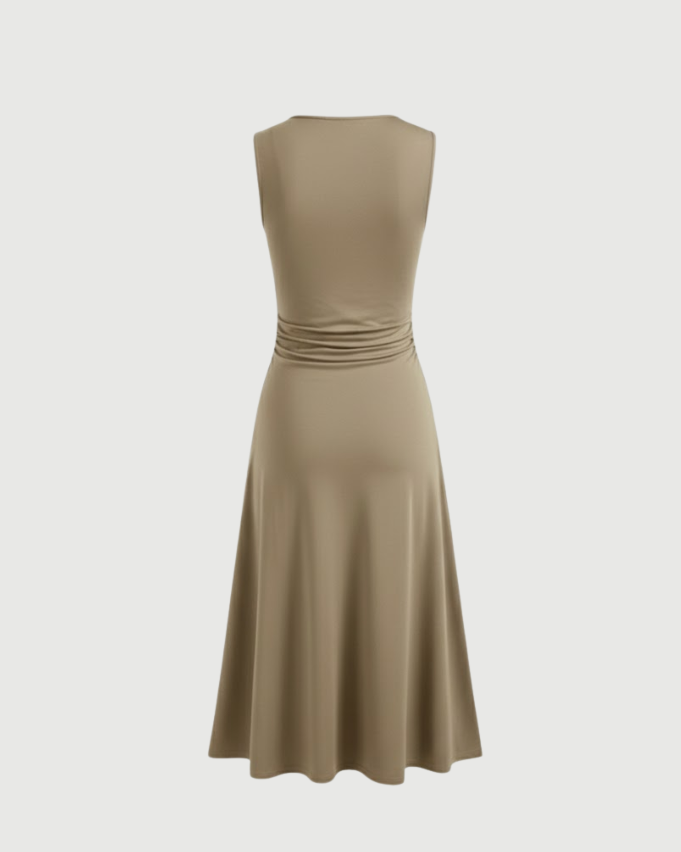 Elegant V-Neck Ruched Maxi Gown- Beige