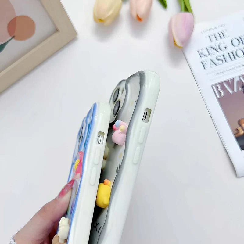 Ezlia 3D Cute Pet Flower and Toy Soft iPhone Case 16 Pro Max With Random Heart Shape Bracelet