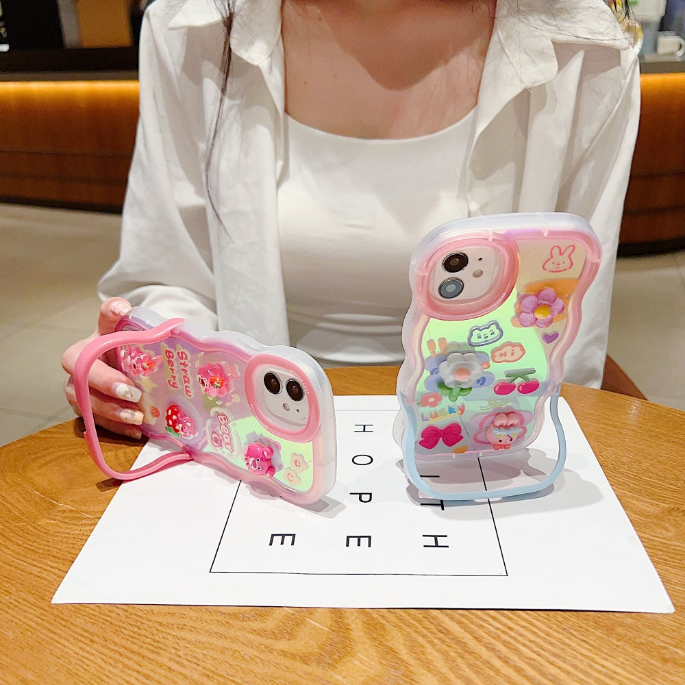 Ezlia 3D Fancy Bear Toy PC (Hard) | TPU (Soft) Printed iPhone 14 mini Cover with Stand