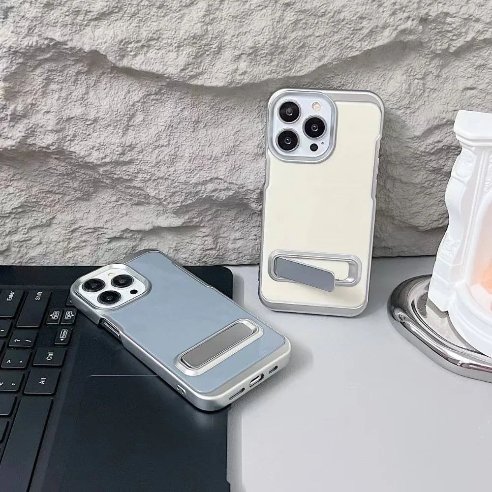 Ezlia Electroplated Metal Kickstand TPU (Soft) iPhone 15 Cases