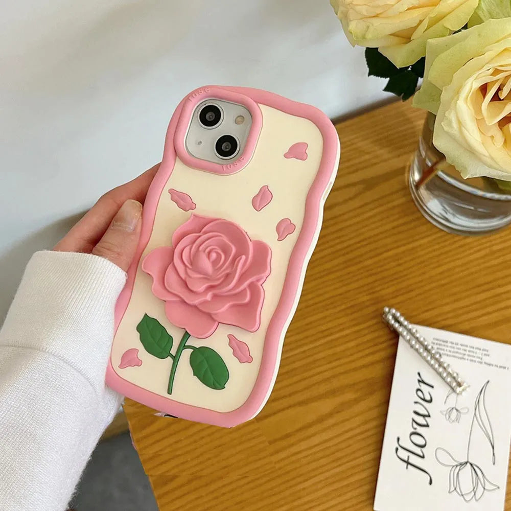 Ezlia Pink Rose Silicone Soft iPhone 13 Pro Max Cover With Bracelet