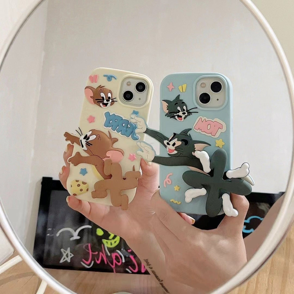 Silicone Soft 3D Running Cartoon iPhone 15 Cases (Tom & Jerry)