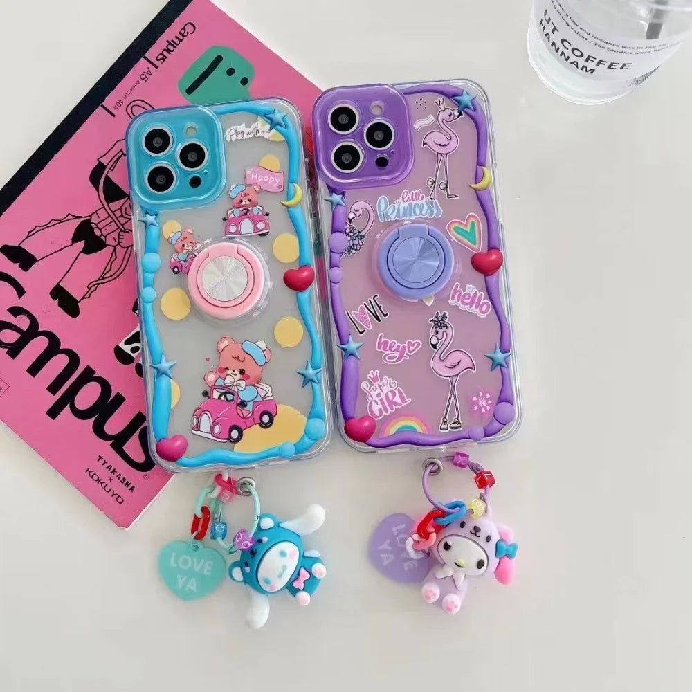 Ezlia iPhone 13 Covers Fashion Cartoon 360 Degree Rotated Stand With Charm