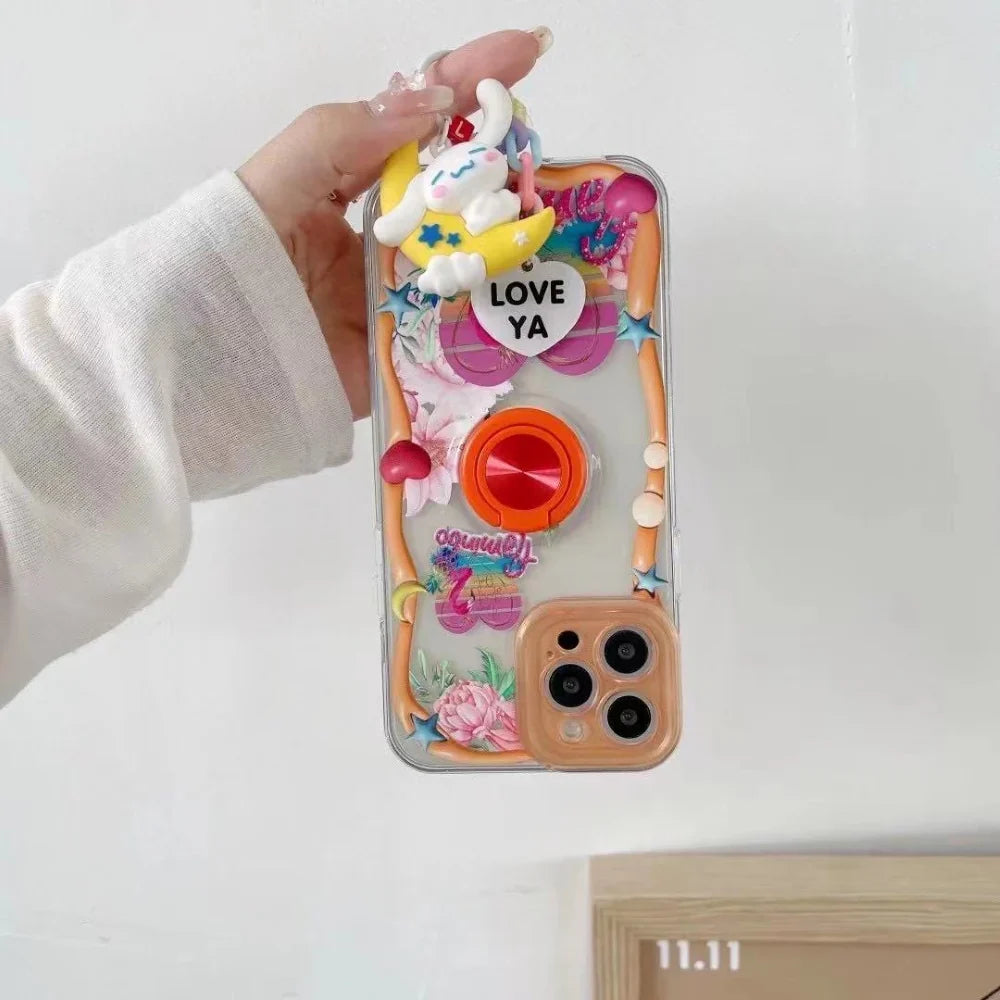 Ezlia iPhone 14 Cover Fashion Cartoon 360 Degree Rotated Stand With Charm