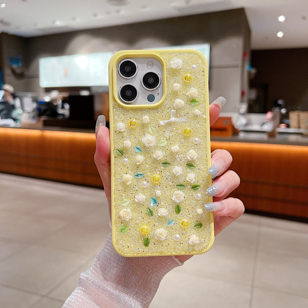 Ezlia iPhone 14 Cover Miniature Rose Glitter Flower