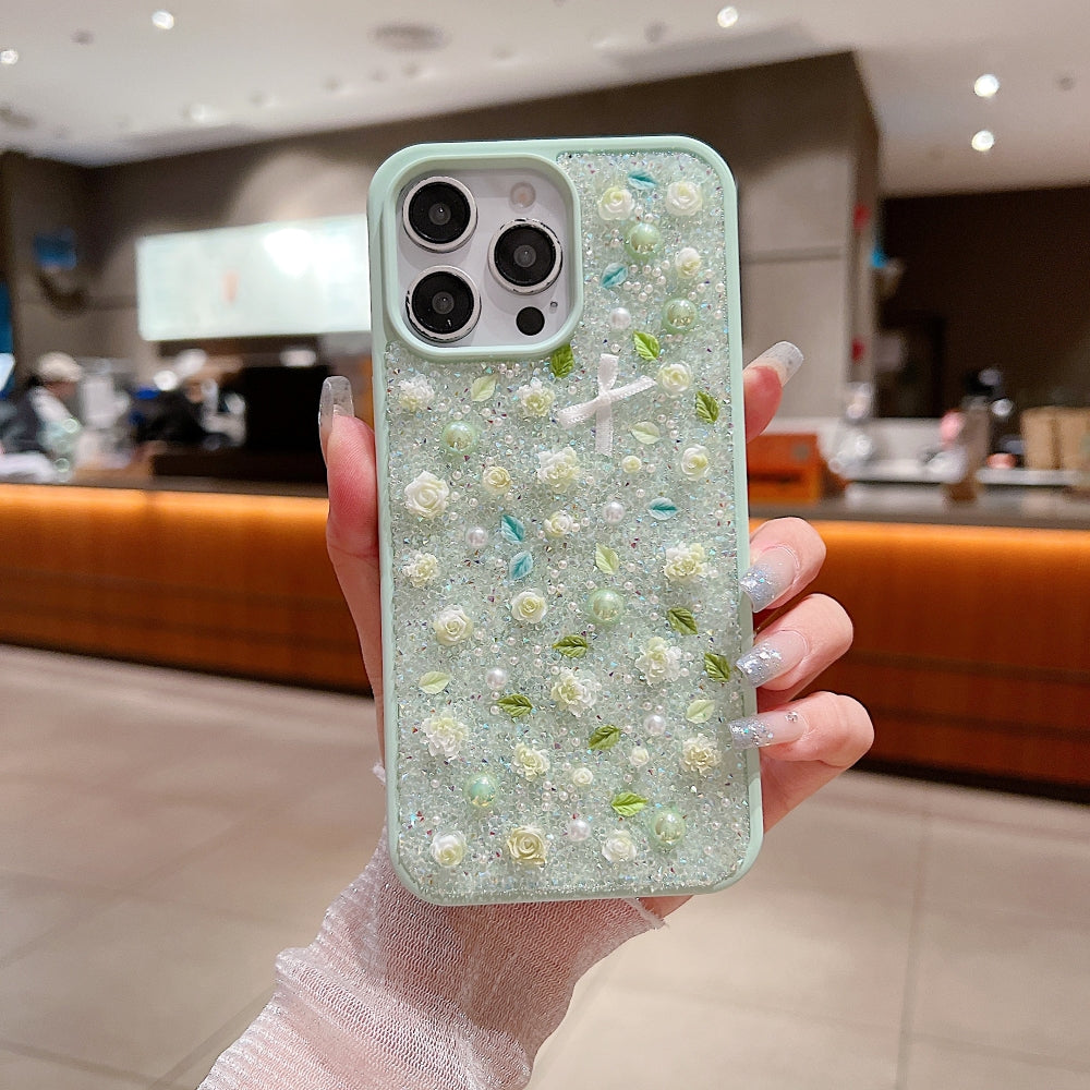 Ezlia iPhone 16 Cover Miniature Rose Glitter Flower Case