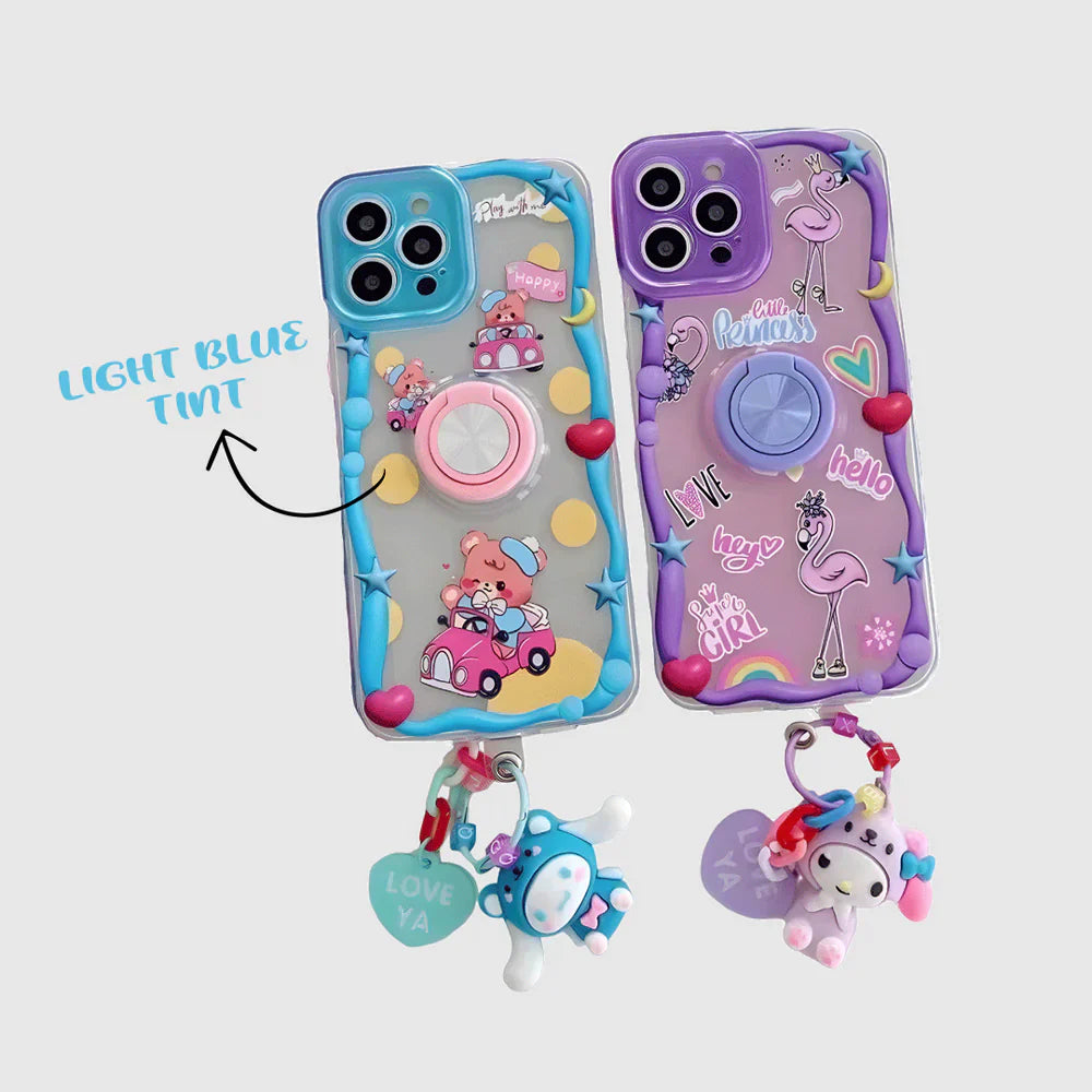 Ezlia iPhone 16 Pro Max Covers Fashion Cartoon 360 Degree Rotated Stand With Charm