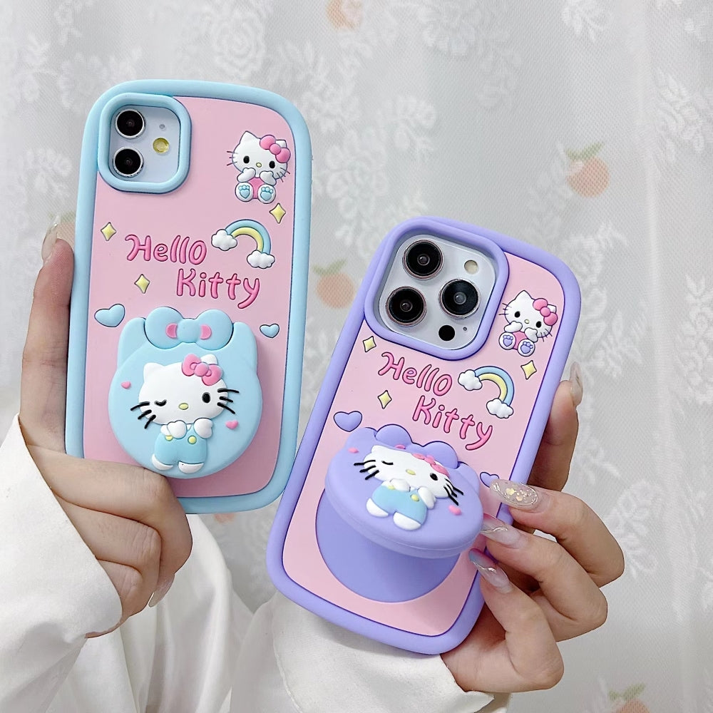 Full Protective Bow Cat Doll (Hello Kitty ) Flip Mirror iPhone 15 Pro Max cases