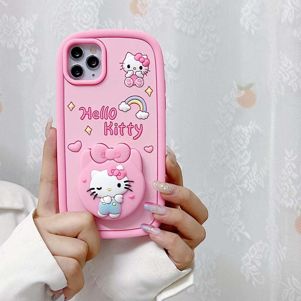 Full Protective Bow Cat Doll (Hello Kitty ) Flip Pink Color Mirror iPhone 12 Pro Max case