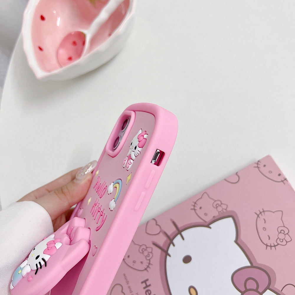 Full Protective Bow Cat Doll (Hello Kitty ) Flip Pink Color Mirror iPhone 12 Pro case