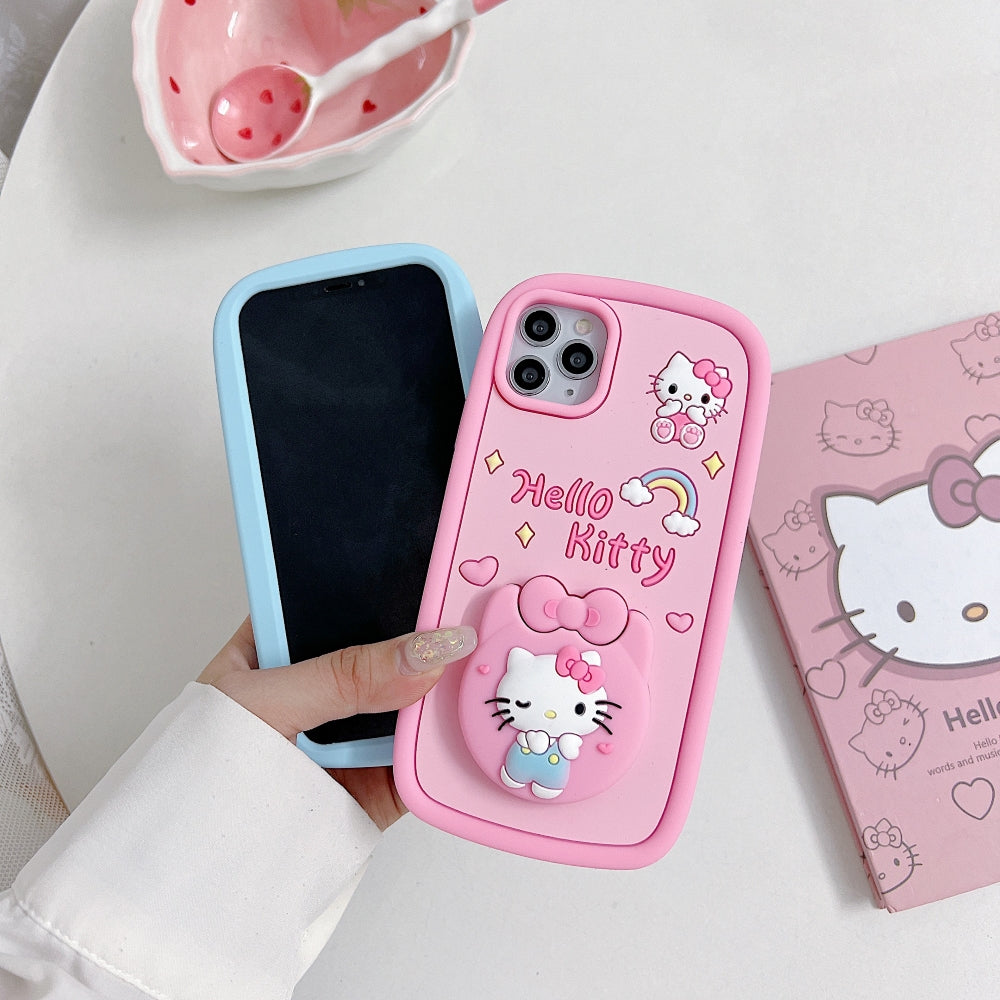 Full Protective Bow Cat Doll (Hello Kitty ) Flip Pink color Mirror iPhone 15 Cover
