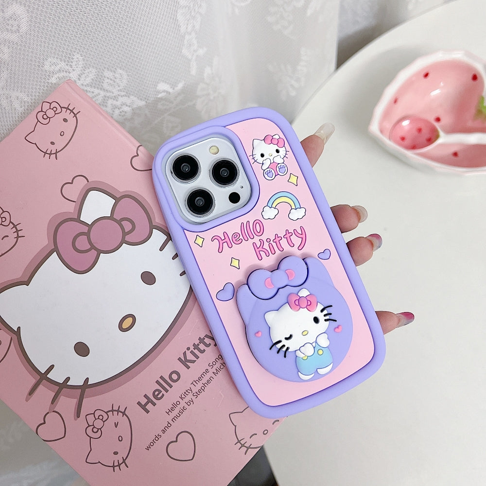 Full Protective Bow Cat Doll (Hello Kitty ) Flip Purple Color Mirror iPhone 13 Pro Max case