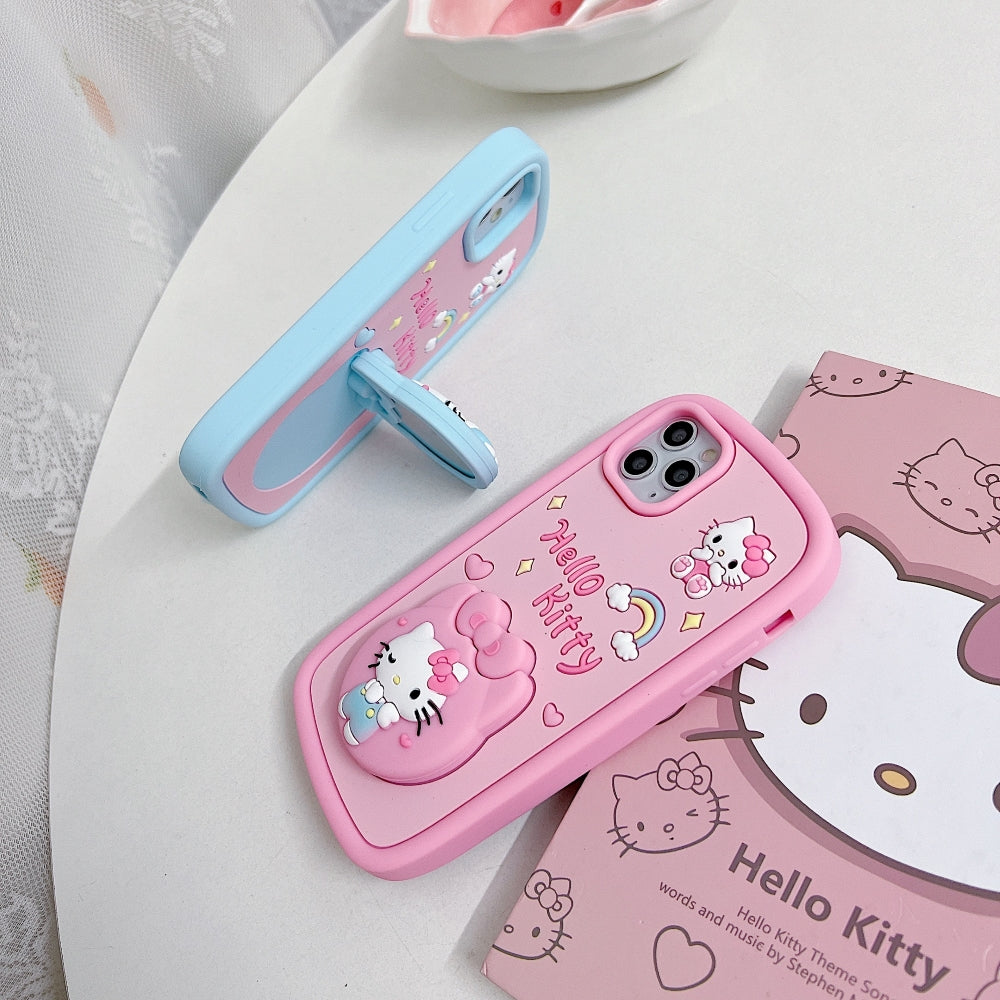 Full Protective Bow Cat Doll (Hello Kitty ) Flip Purple and Pink Colors Mirror iPhone 15 Pro Max case