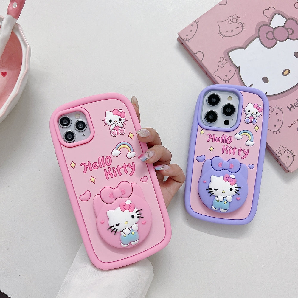 Full Protective Bow Cat Doll (Hello Kitty ) Flip Purple and Pink Colors Mirror iPhone 16 Pro Max case