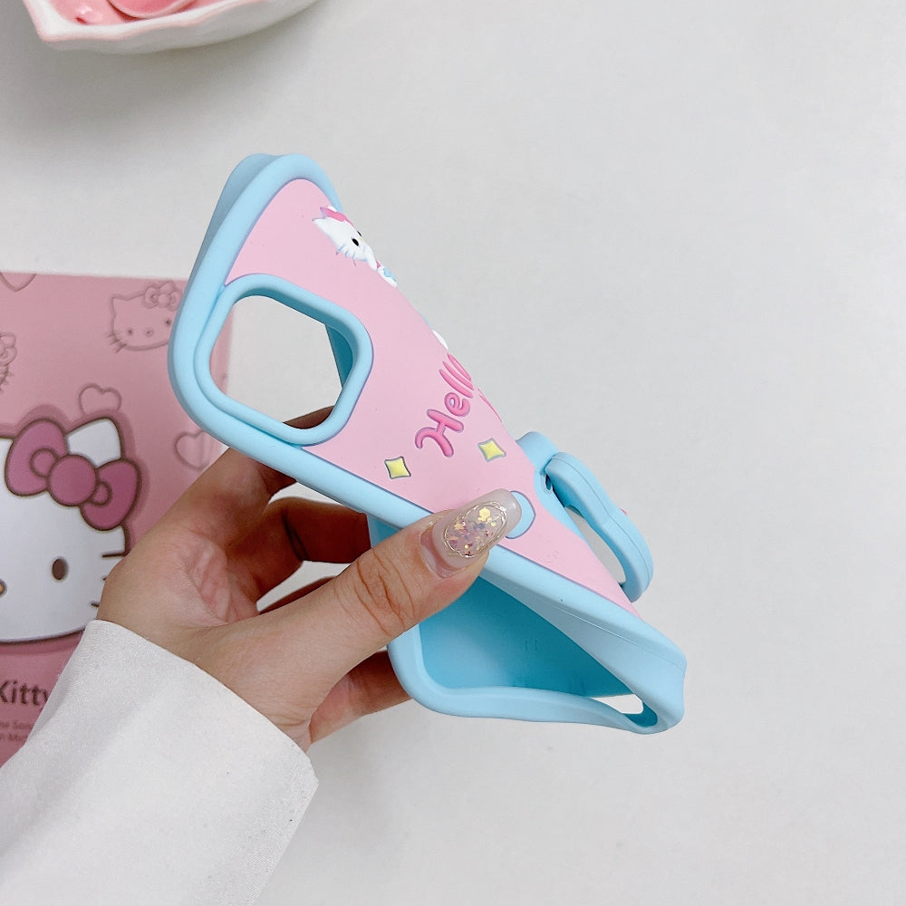 Full Protective Bow Cat Doll (Hello Kitty ) Flip Sky Blue Color Mirror iPhone 14 Pro Max case