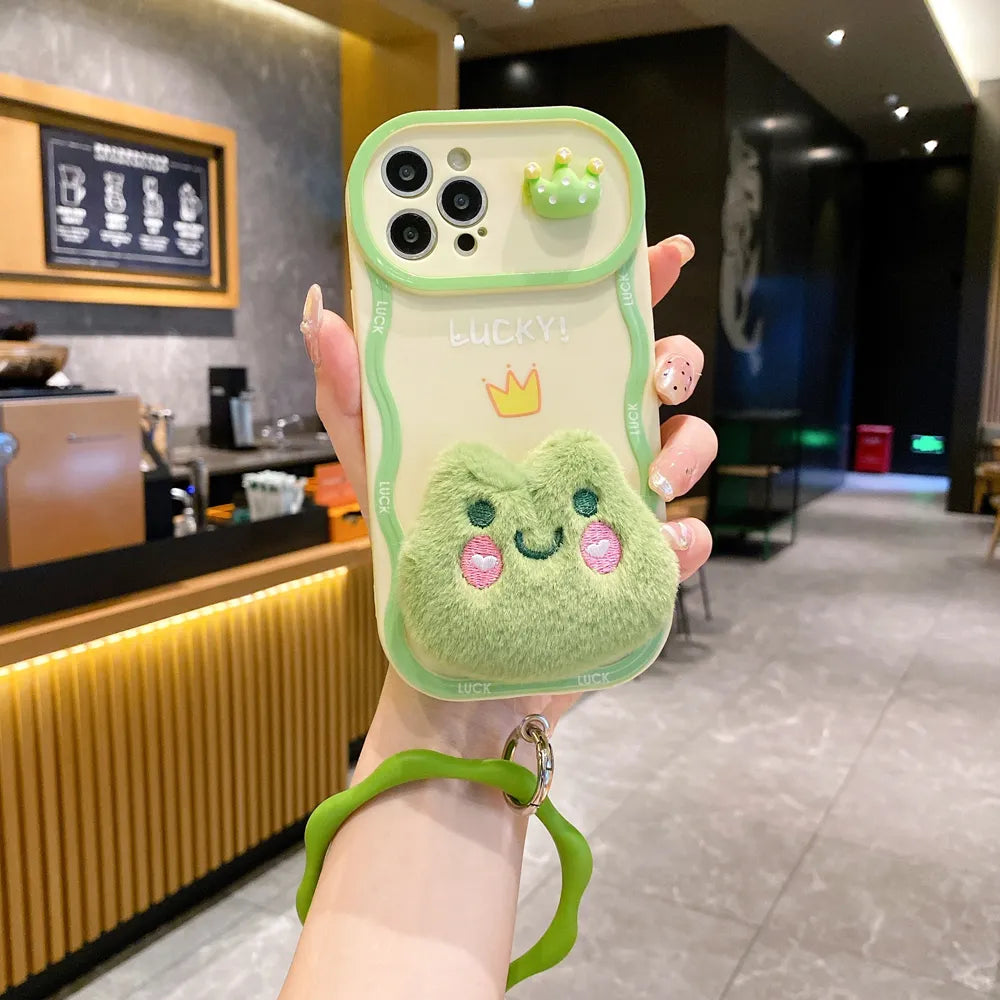 Fur Cartoon Wave Style Light Green Color Printing TPU (Soft) Camera Protection iPhone Case