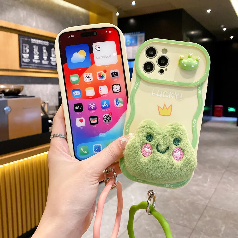 Fur Cartoon Wave Style Light Green Color Printing TPU (Soft) Camera Protection iPhone Case