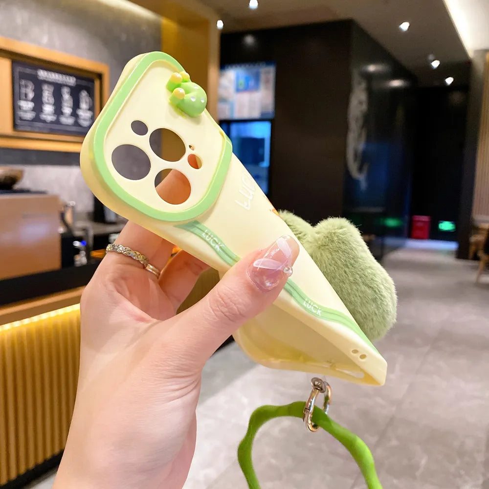 Fur Cartoon Wave Style Light Green Color Printing TPU (Soft) Camera Protection iPhone Case