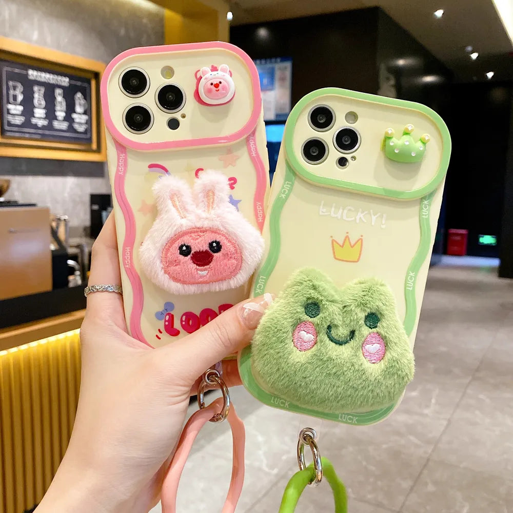 Fur Cartoon Wave Style Light Green and Pink Colors Printing TPU (Soft) Camera Protection iPhone Case