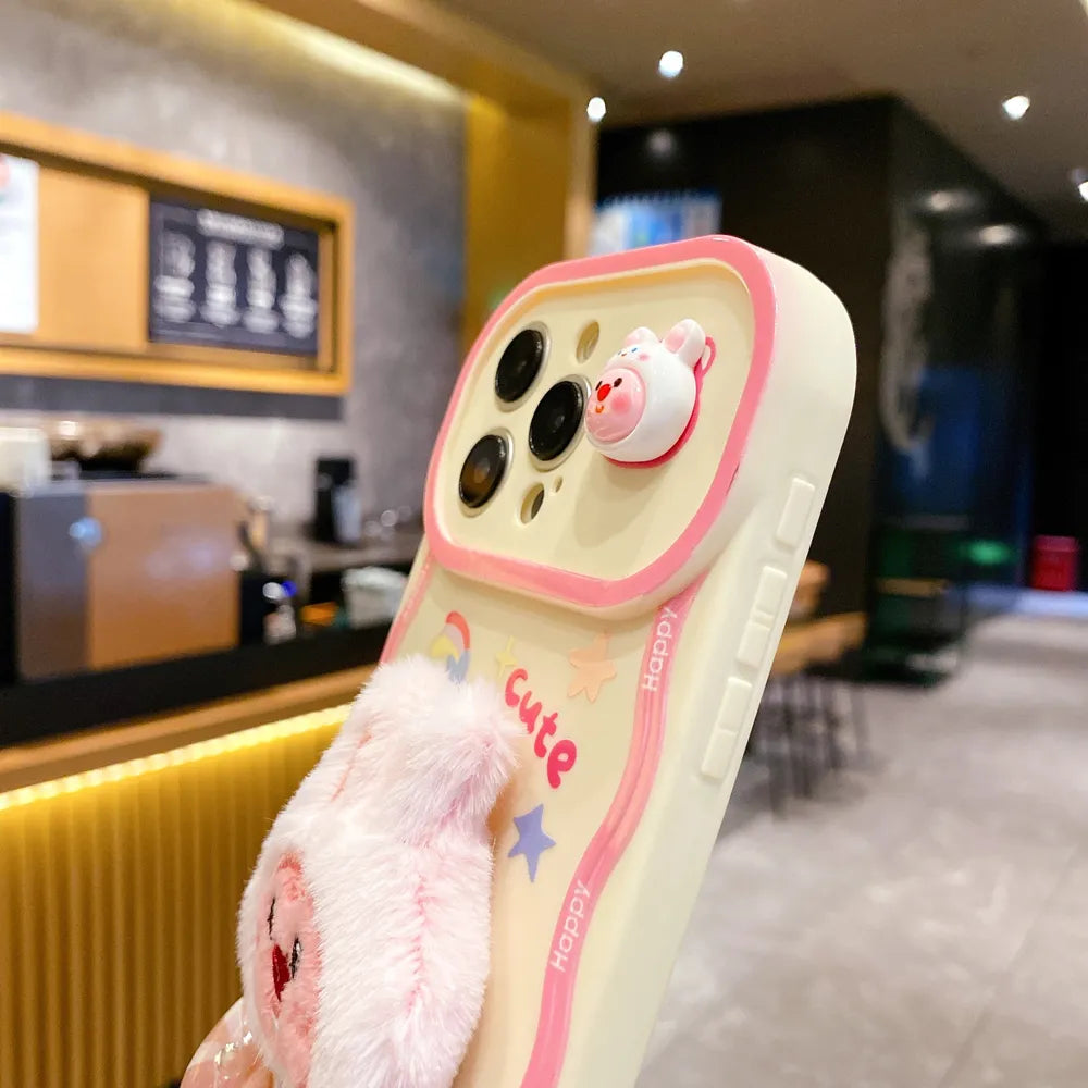 Fur Cartoon Wave Style Light Pink Color Printing TPU (Soft) Camera Protection iPhone Case