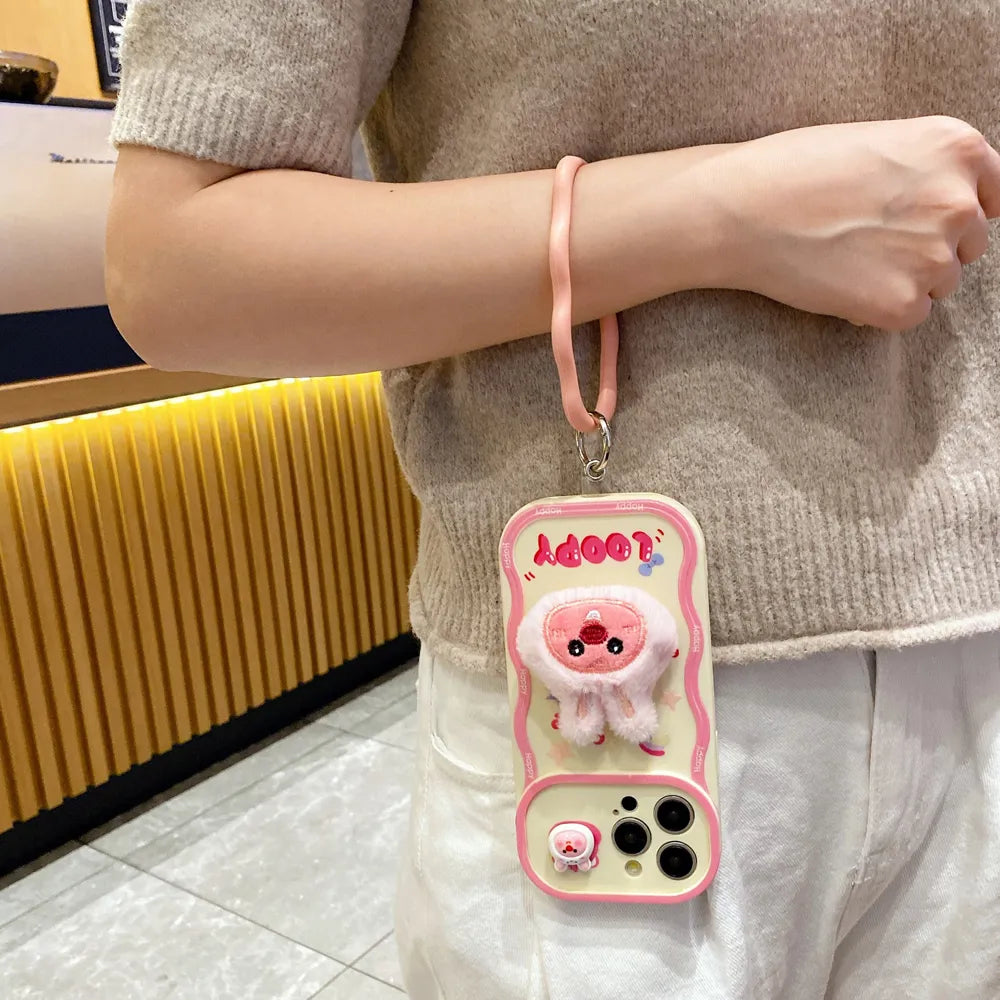Fur Cartoon Wave Style Light Pink Colors Printing TPU (Soft) Camera Protection iPhone Case