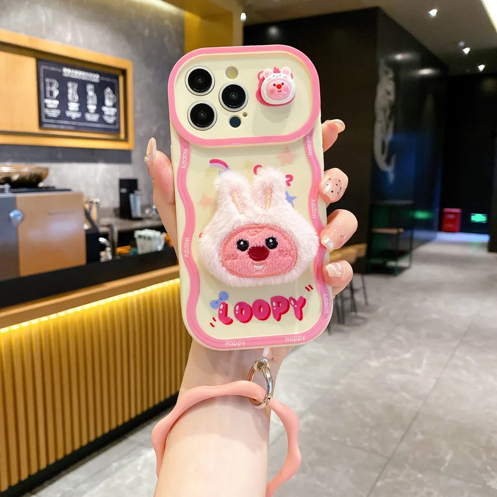 Fur Cartoon Wave Style Pink Color Printing TPU (Soft) Camera Protection iPhone Case