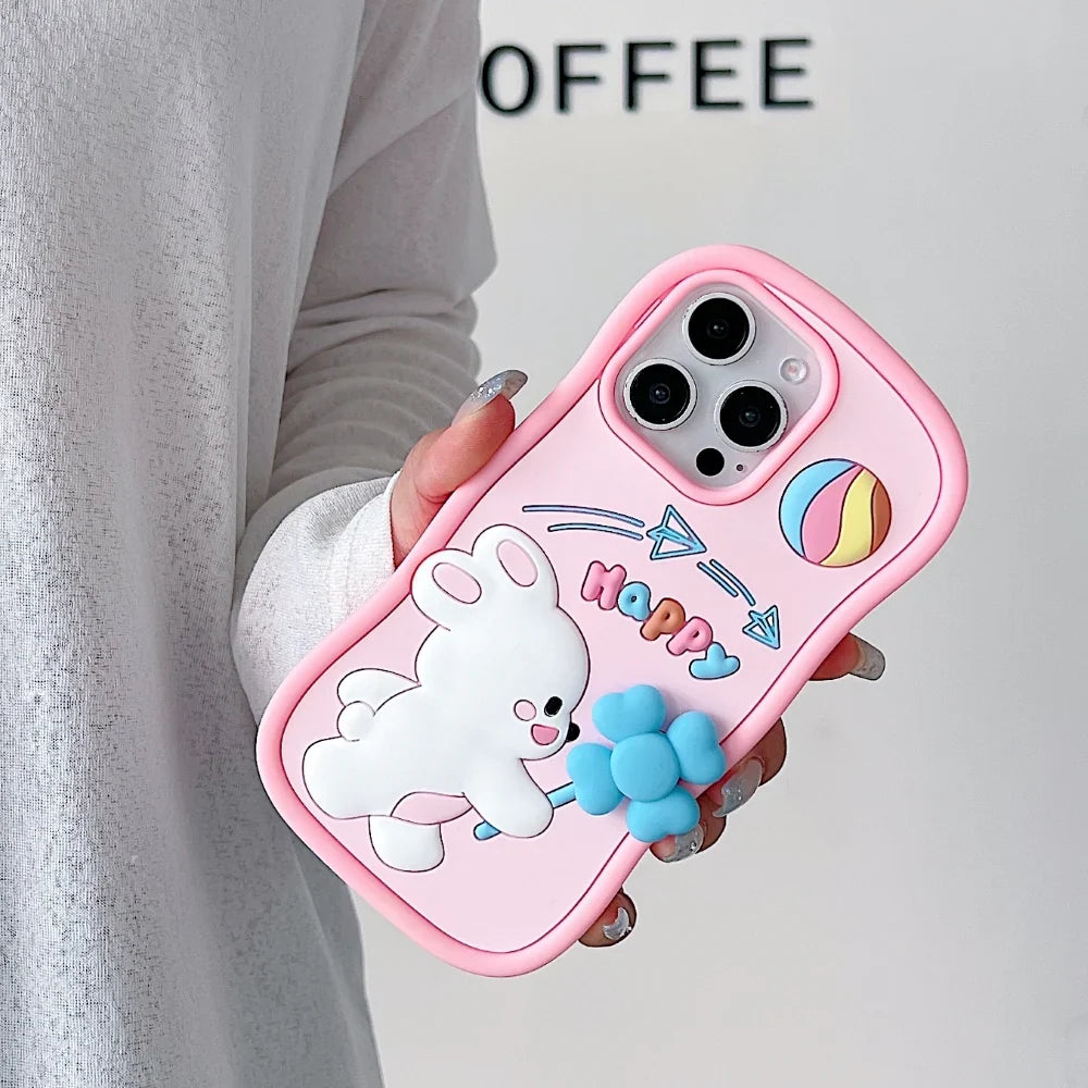 Happy Rabbit with Cute Spin Windmill Silicone iPhone 14 Case