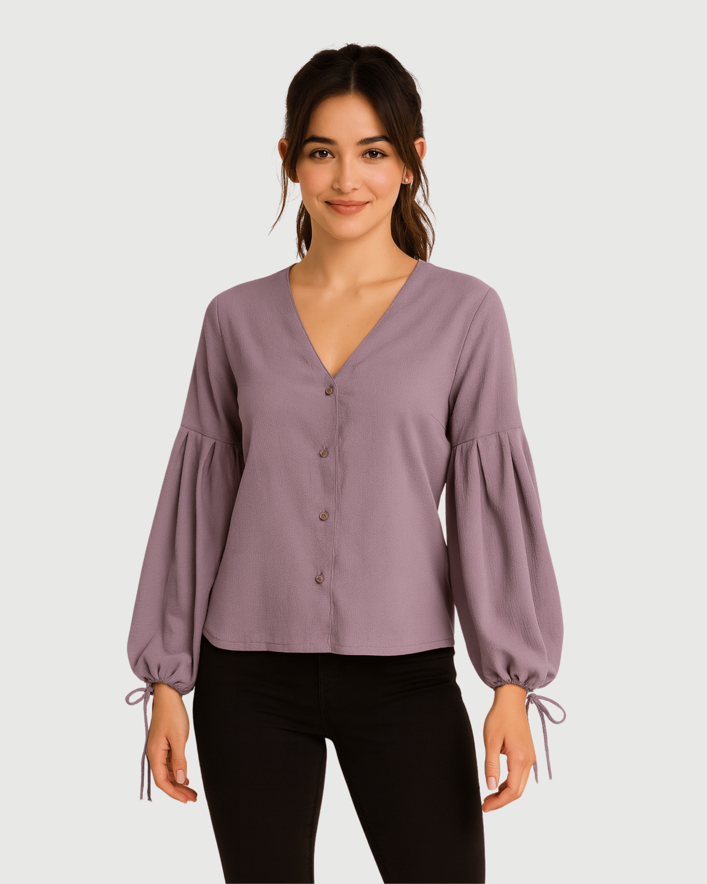 Lavender V-Neck Button Top
