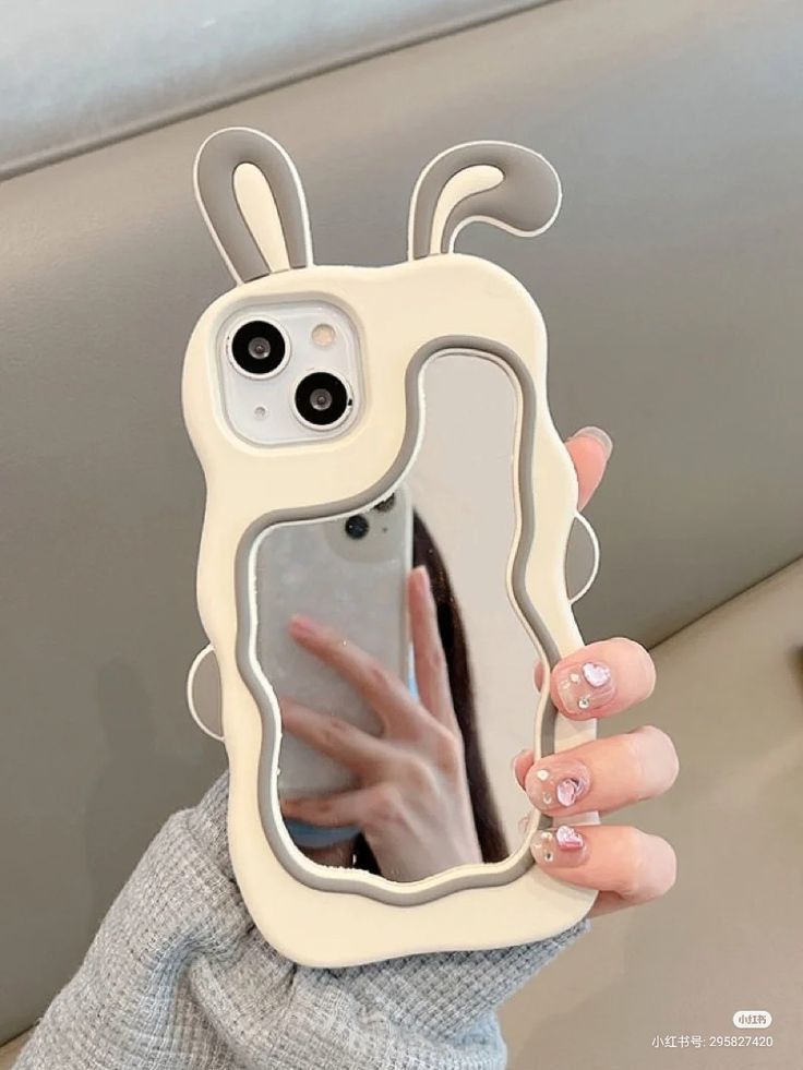 Silicone Mirror Cute Rabbit Design iPhone 12 Cover
