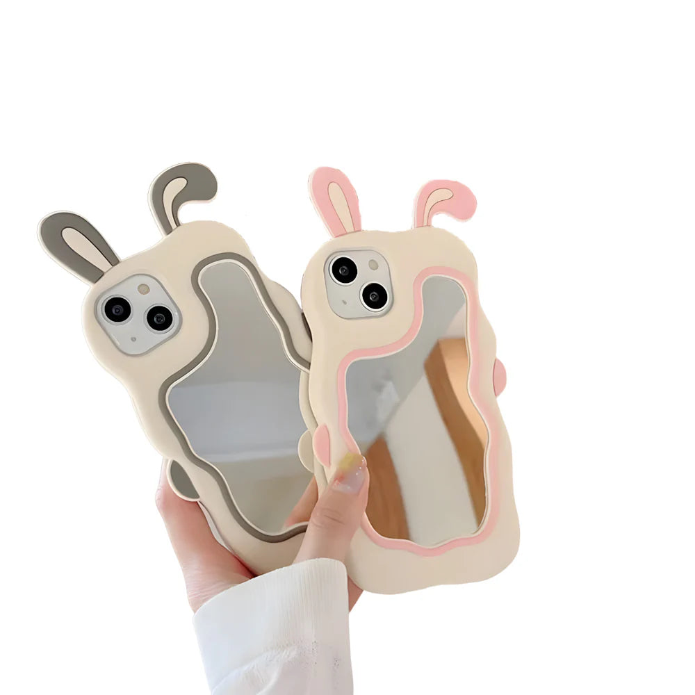 Silicone Mirror Cute Rabbit Design iPhone 14 Cover
