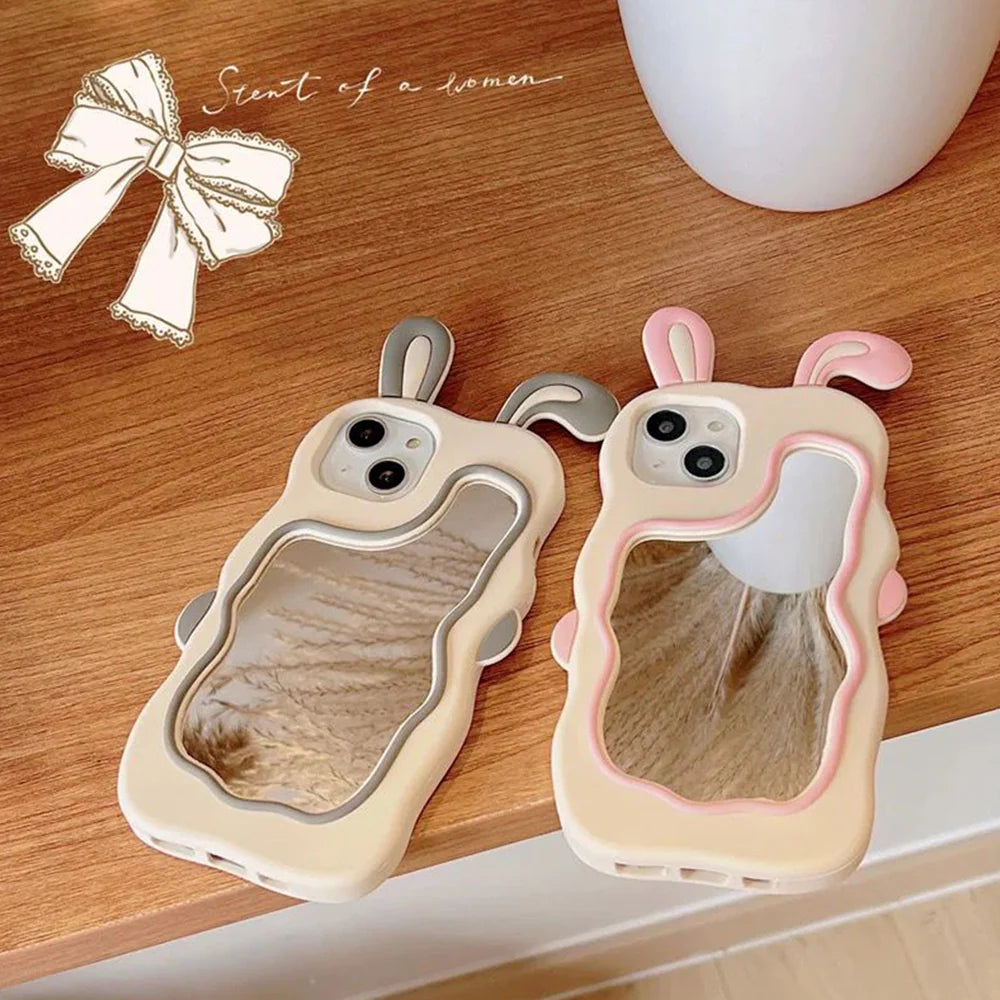 Silicone Mirror Cute Rabbit Design iPhone 16 Case