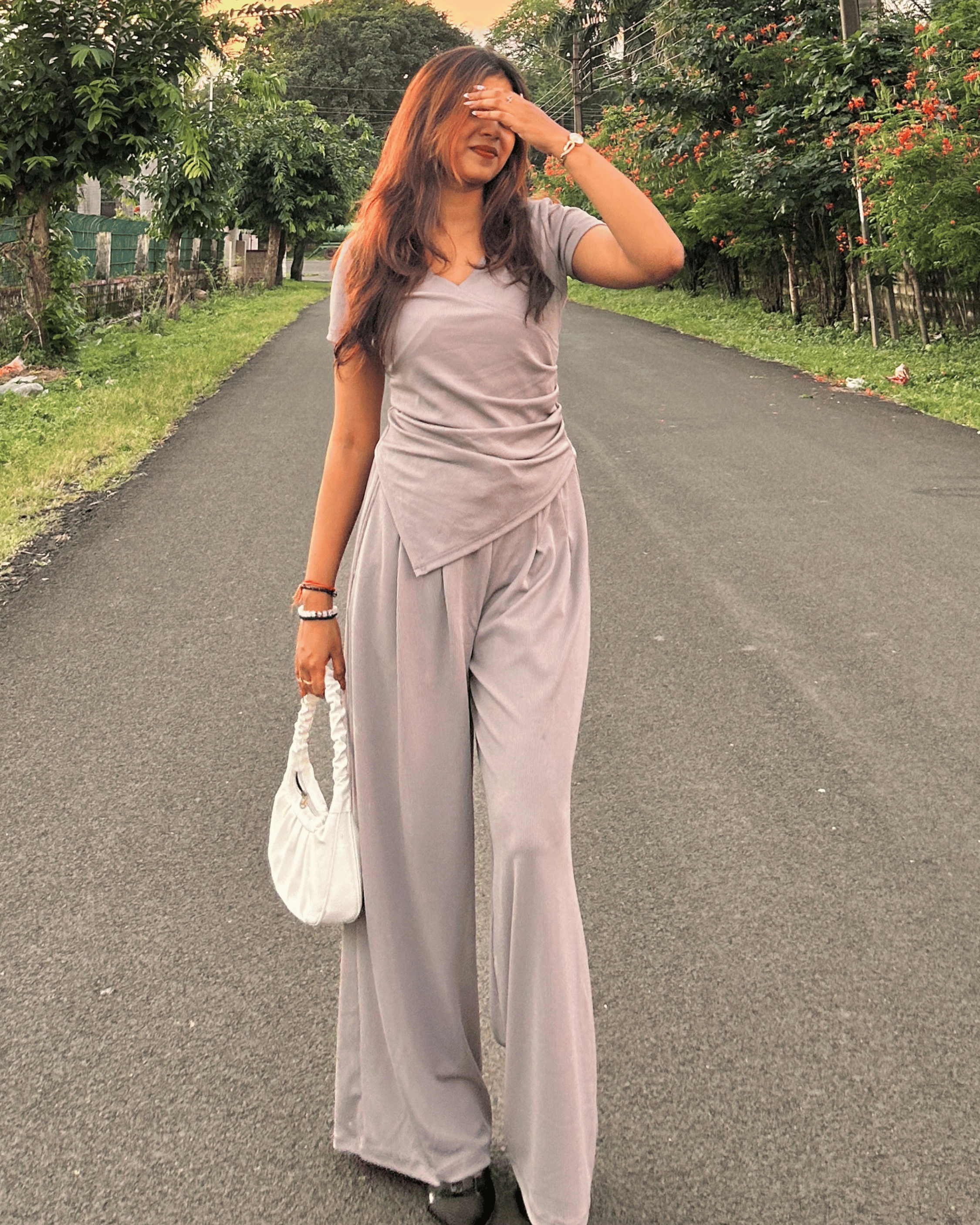 Stylish Grey Wrap Co-ord Set