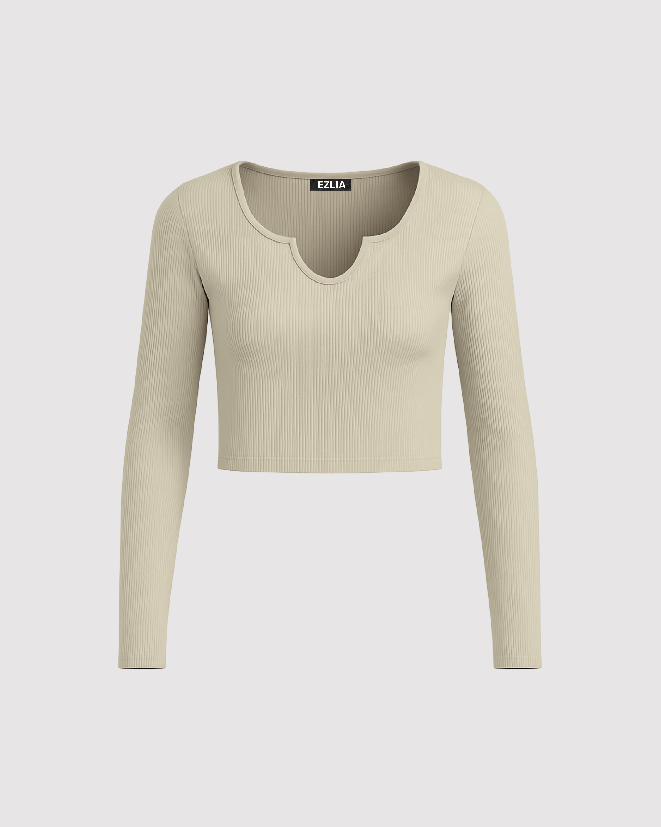 Beige Long Sleeve Crop Top