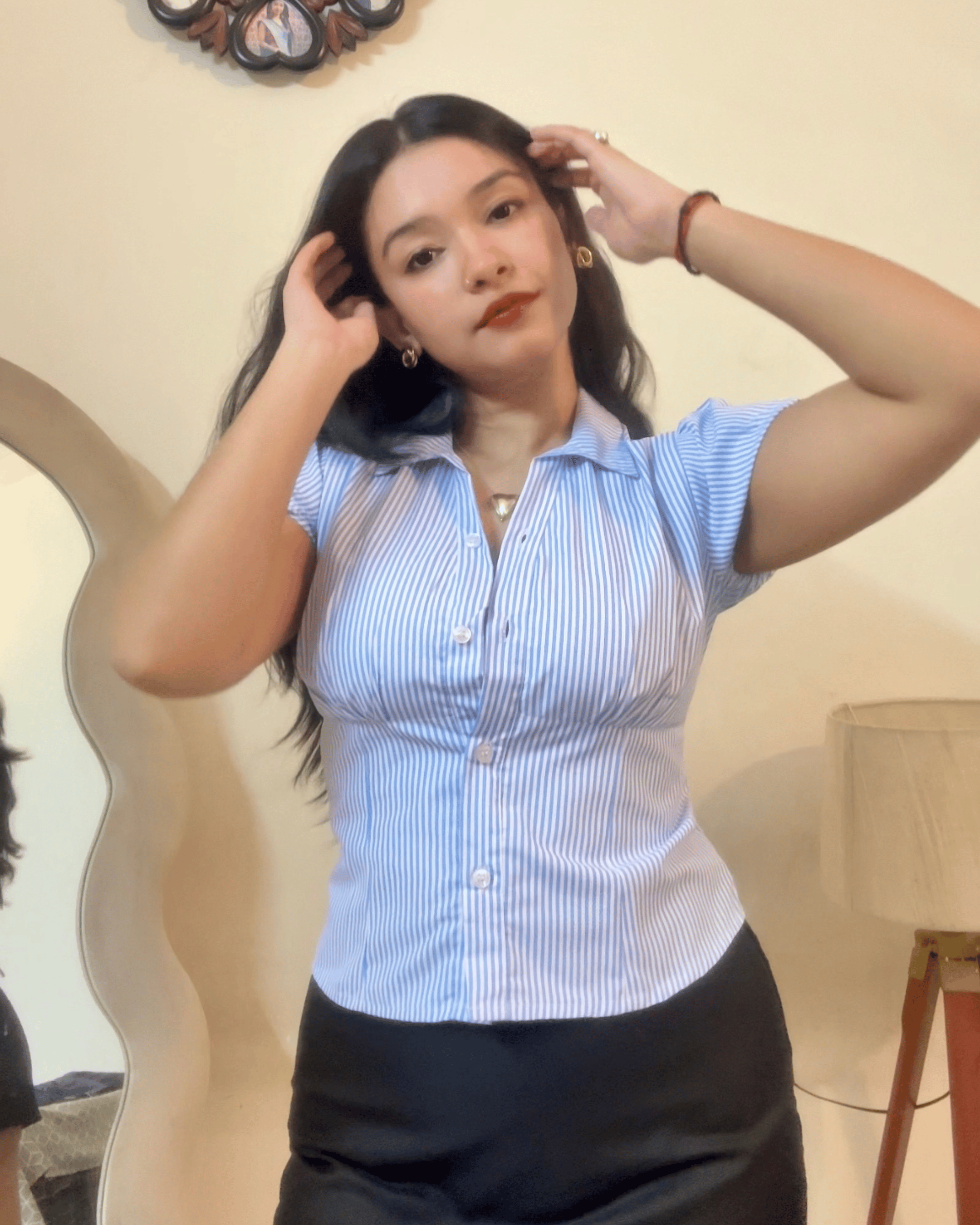 Top Blue & White Striped Puff Sleeves