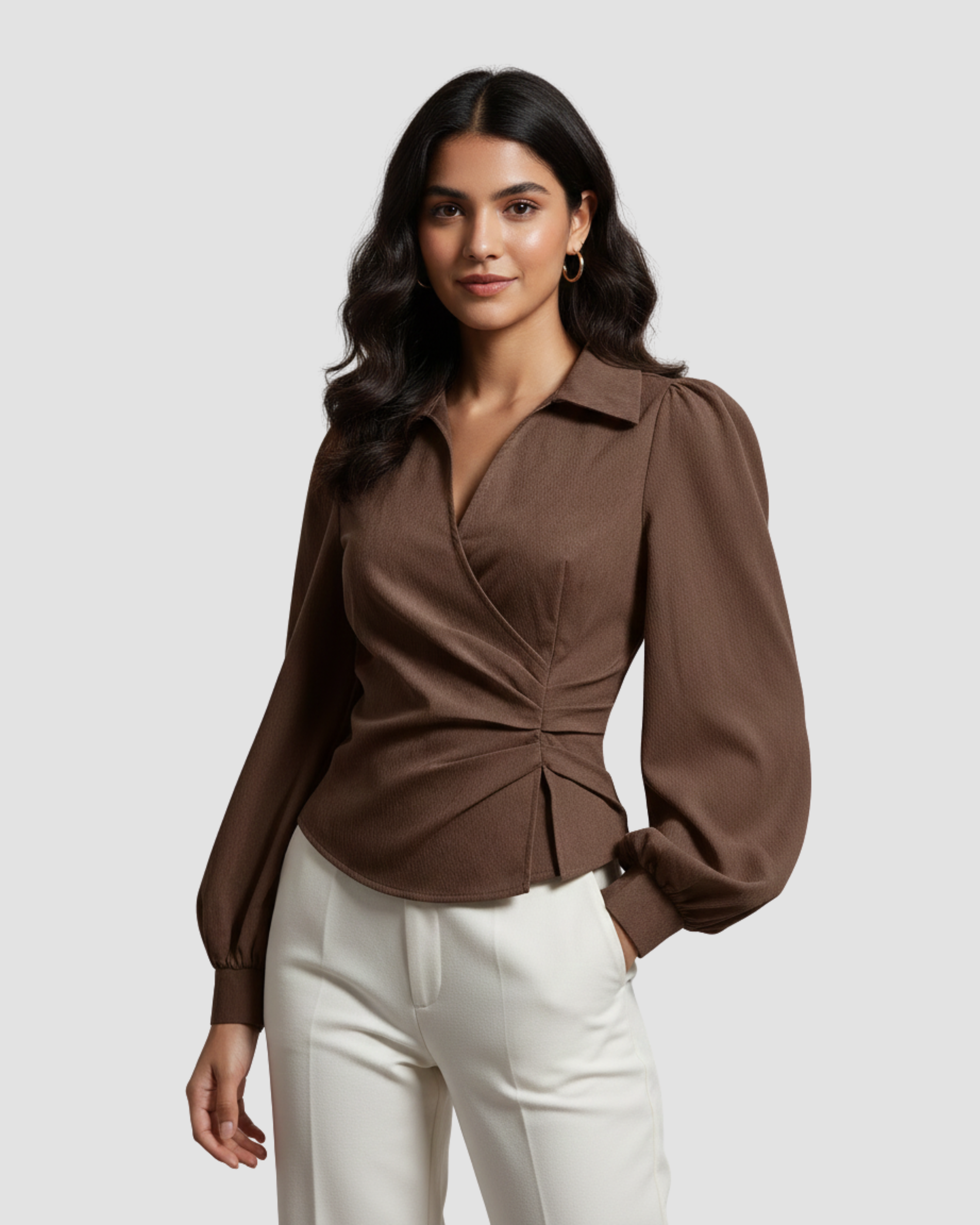 Brown V-Neck Bubble Wrap Top