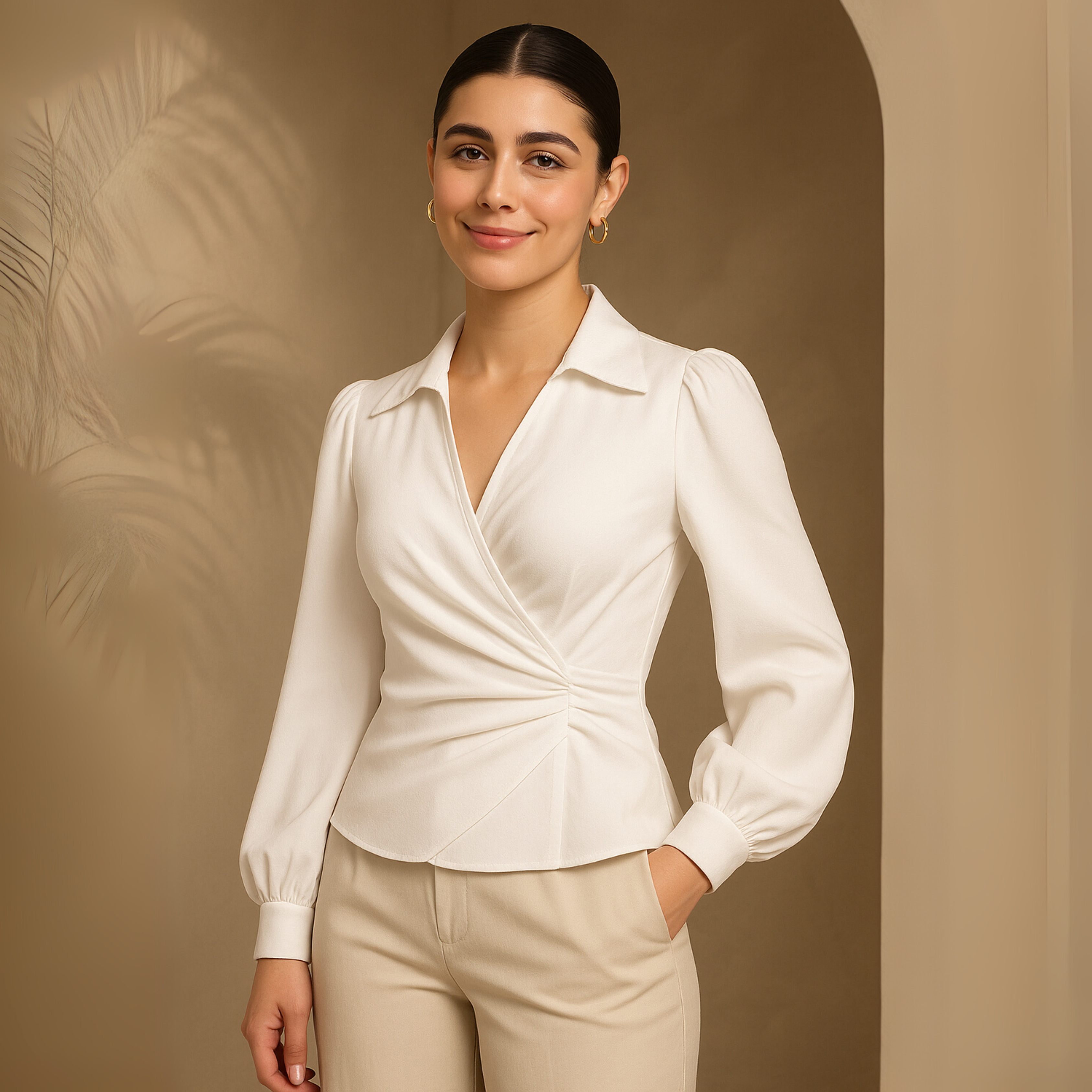 White Shirt with Puff Sleeves & Collar